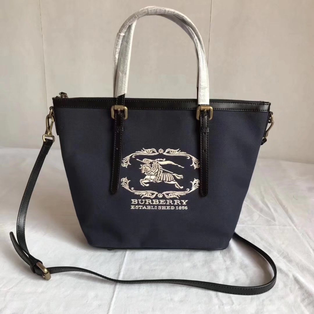 Burberry BR002 Women Shopping Shoulder Bag Blue And Black