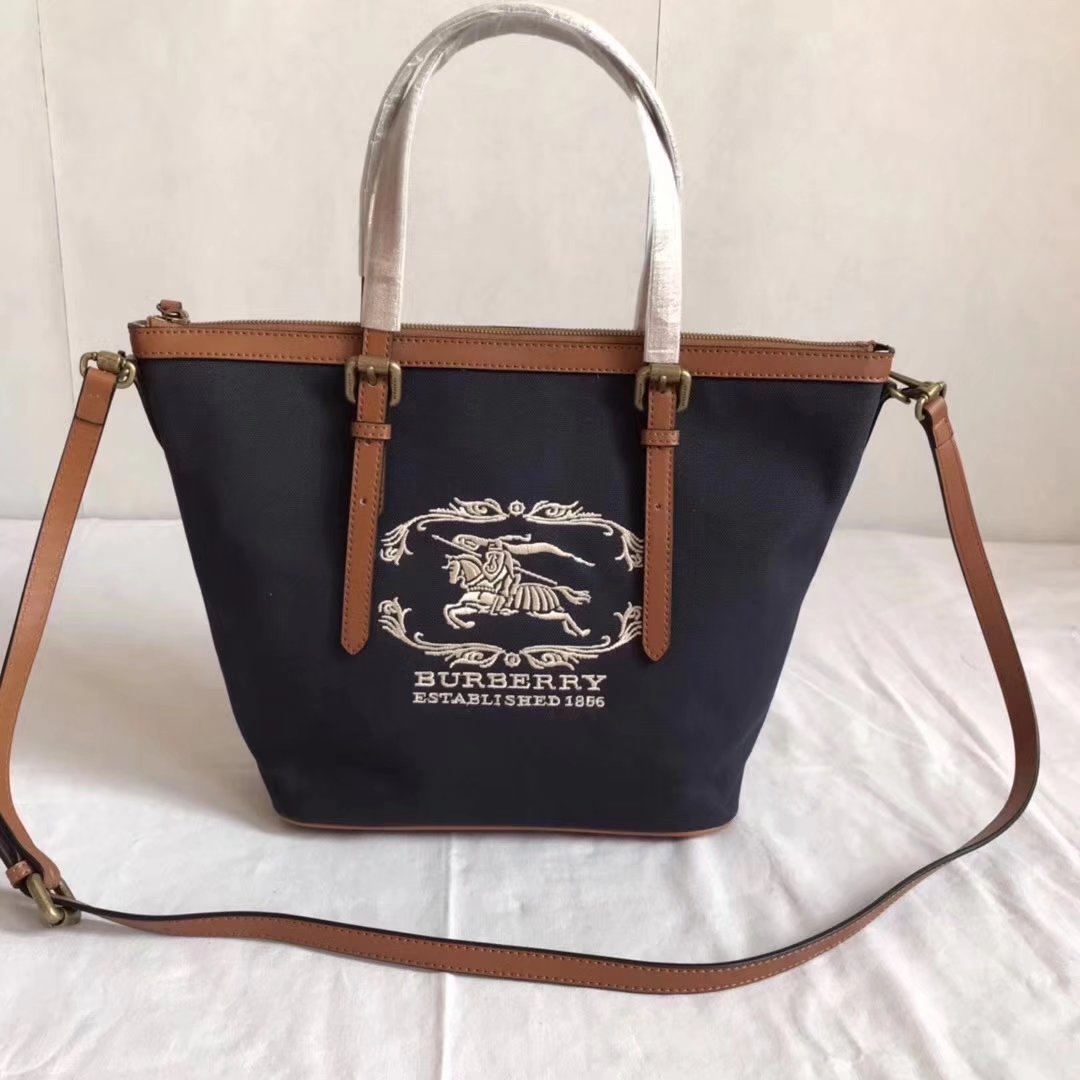 Burberry BR002 Women Shopping Shoulder Bag Blue And Coffee