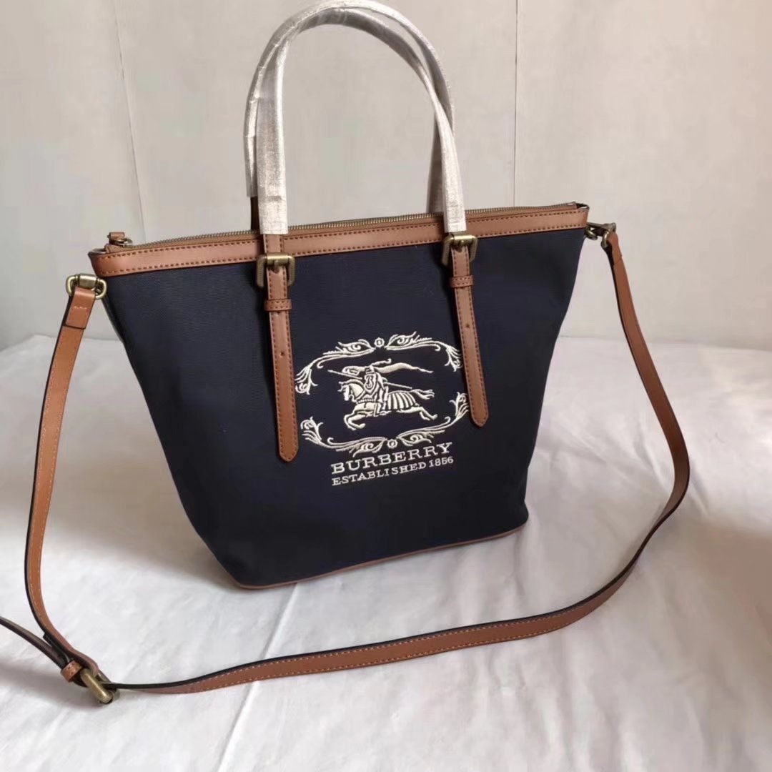Burberry BR002 Women Shopping Shoulder Bag Blue And Coffee