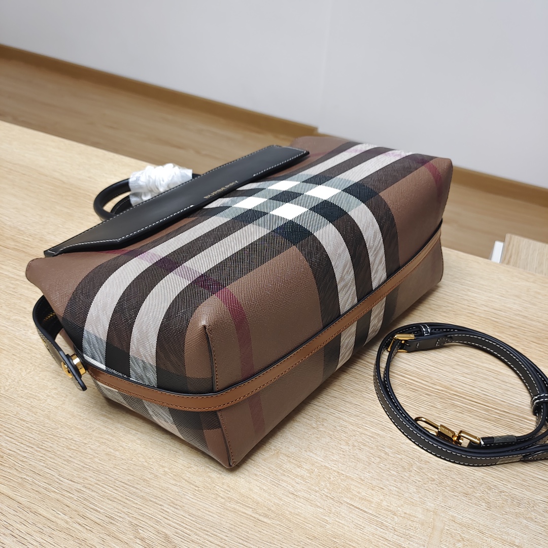 Burberry Check and Leather Medium Catherine Bag Dark Birch Brown