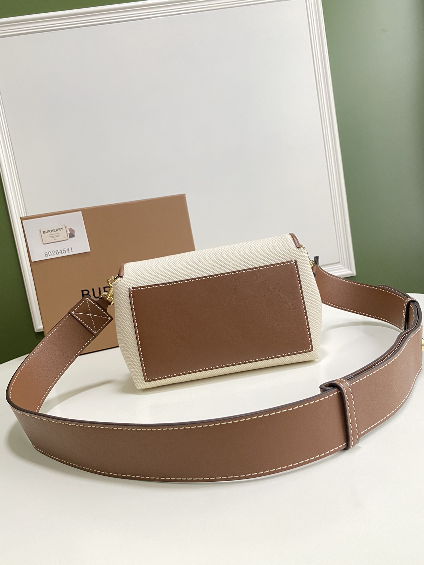 Burberry Horseferry Print Canvas Note Crossbody Bag Natural Tan