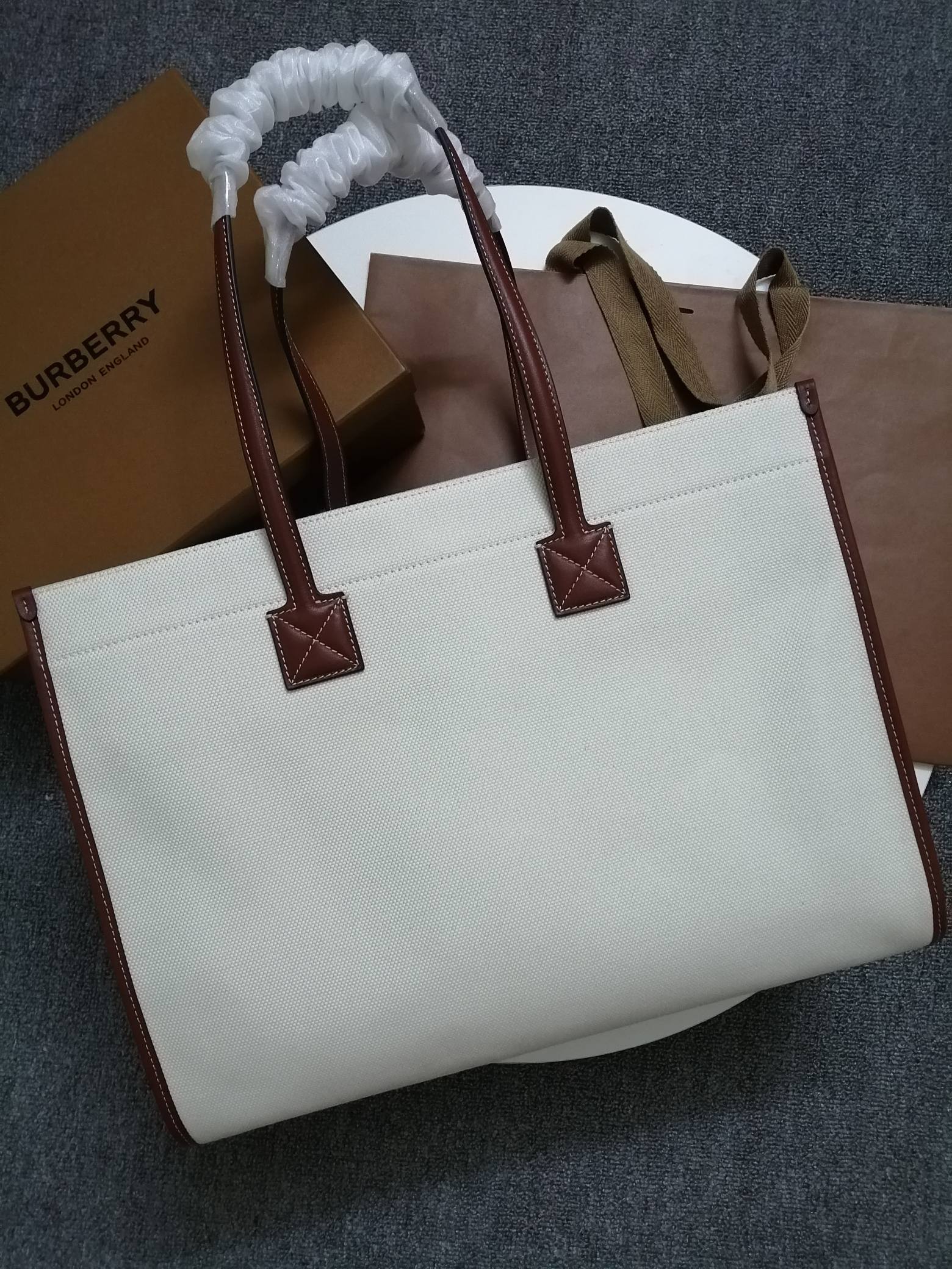 Burberry Large Two-tone Canvas and Leather Freya Tote Brown