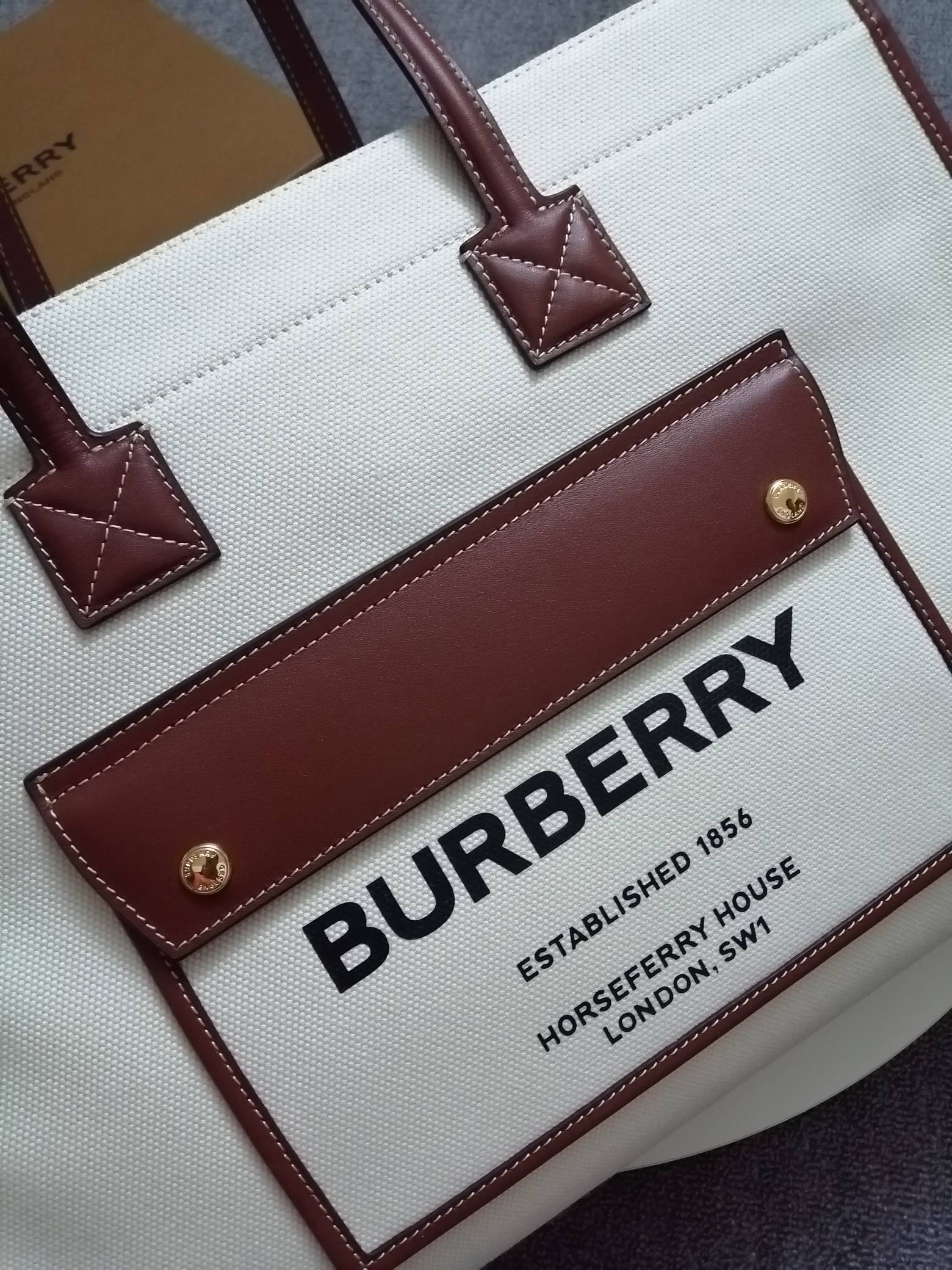 Burberry Large Two-tone Canvas and Leather Freya Tote Brown