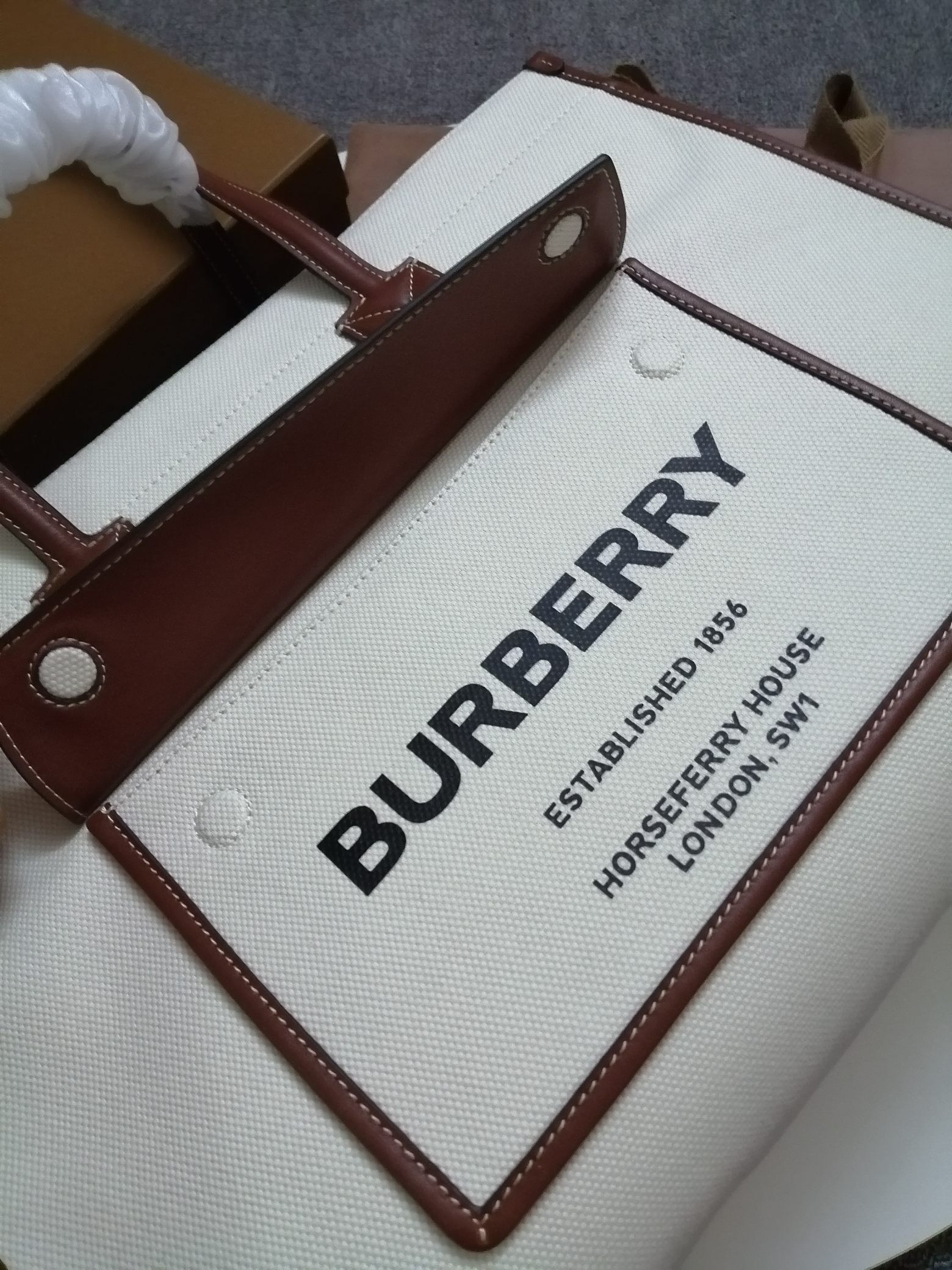 Burberry Large Two-tone Canvas and Leather Freya Tote Brown