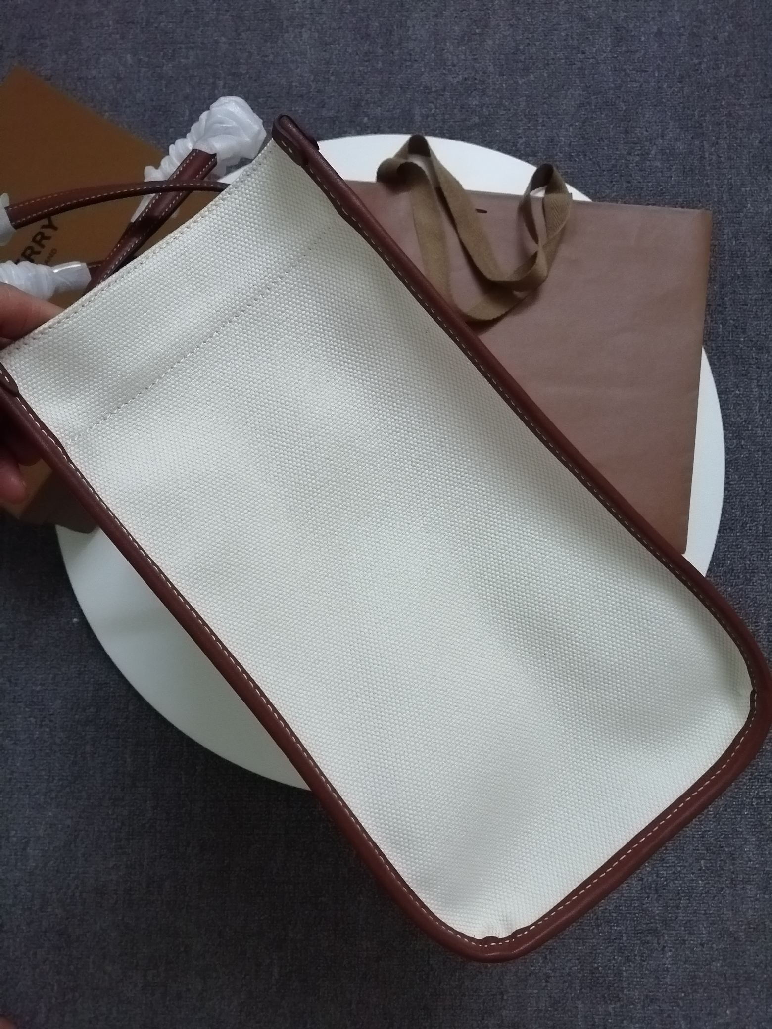 Burberry Large Two-tone Canvas and Leather Freya Tote Brown