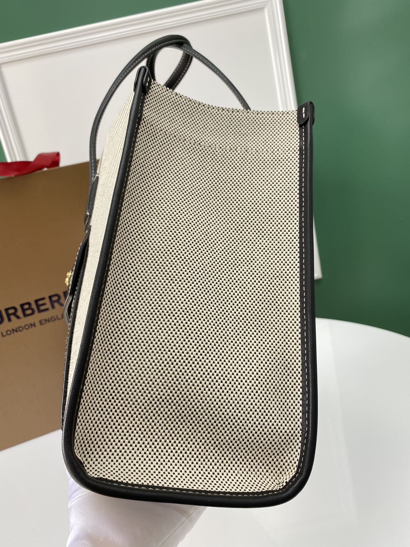 Burberry Medium Freya Tote in Canvas Trimmed Natural and Black