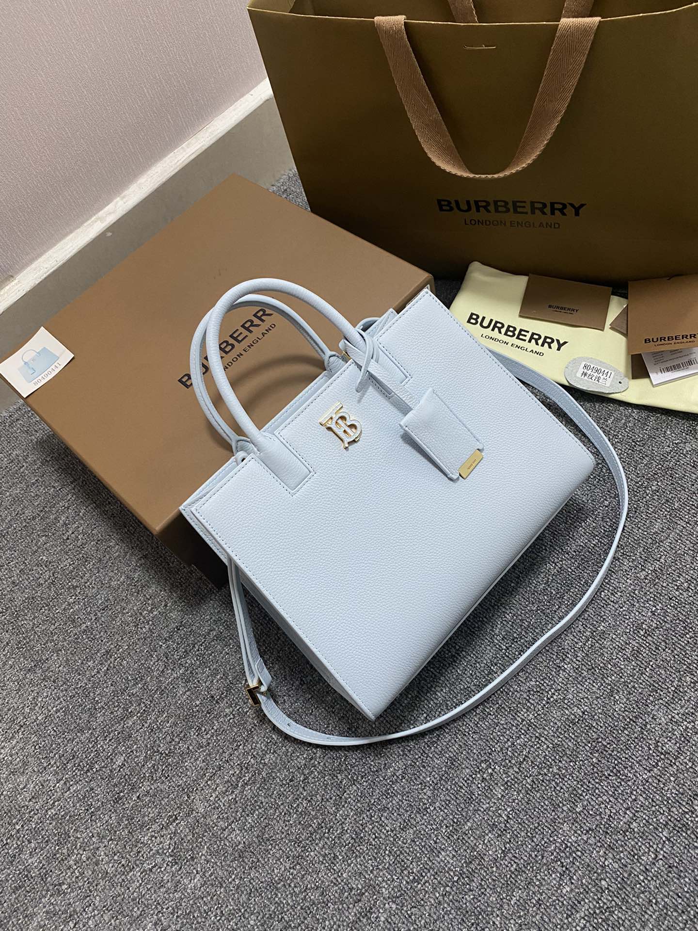 Burberry Mini Frances Bag Thomas Burberry Monogram Two-tone Grainy Calf Leather Blue