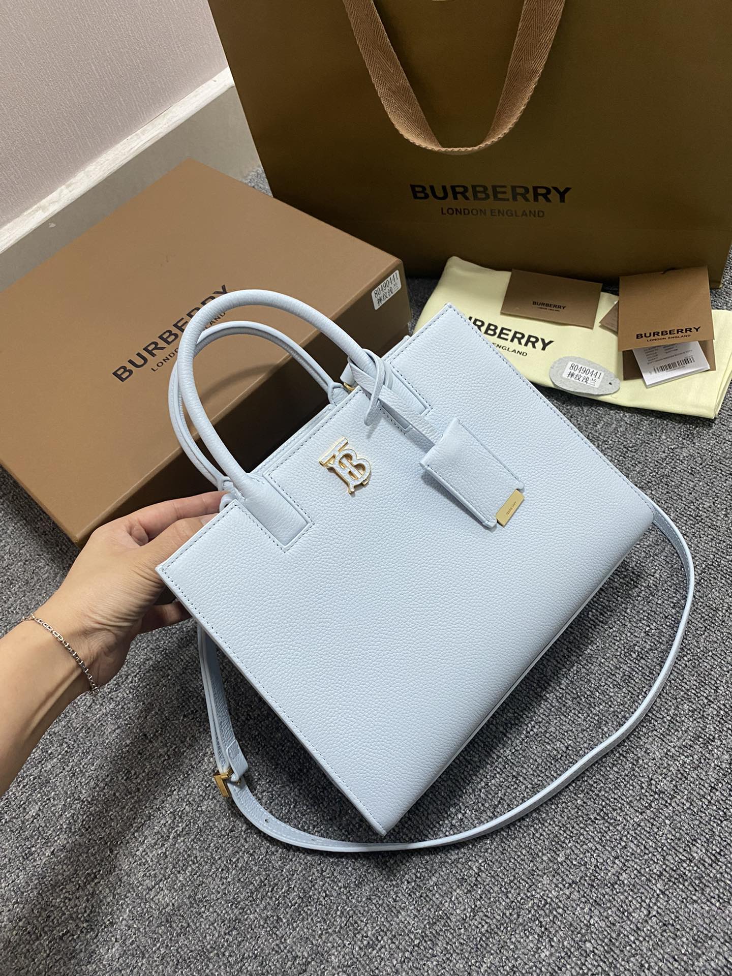 Burberry Mini Frances Bag Thomas Burberry Monogram Two-tone Grainy Calf Leather Blue