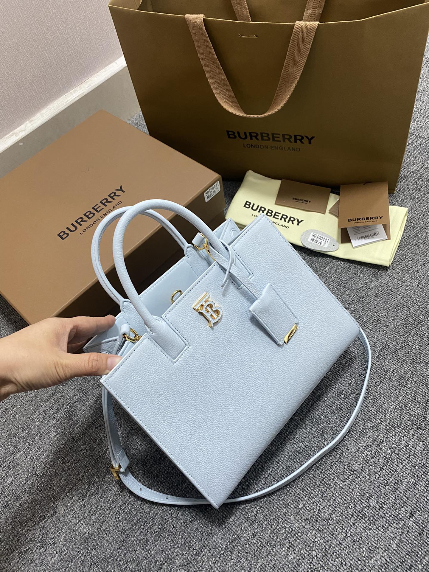 Burberry Mini Frances Bag Thomas Burberry Monogram Two-tone Grainy Calf Leather Blue