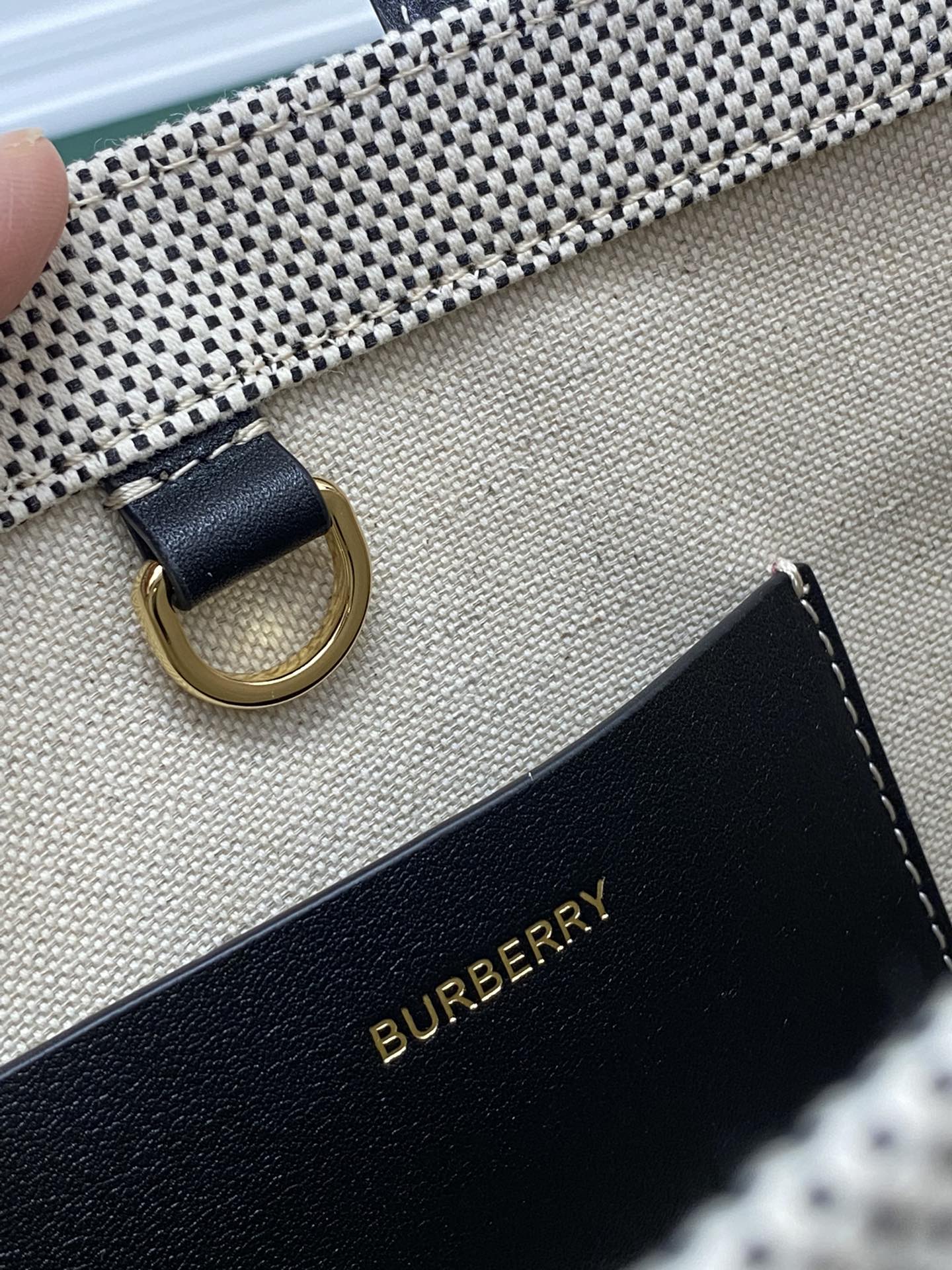 Burberry Mini Freya Tote in Canvas Trimmed Natural and Black