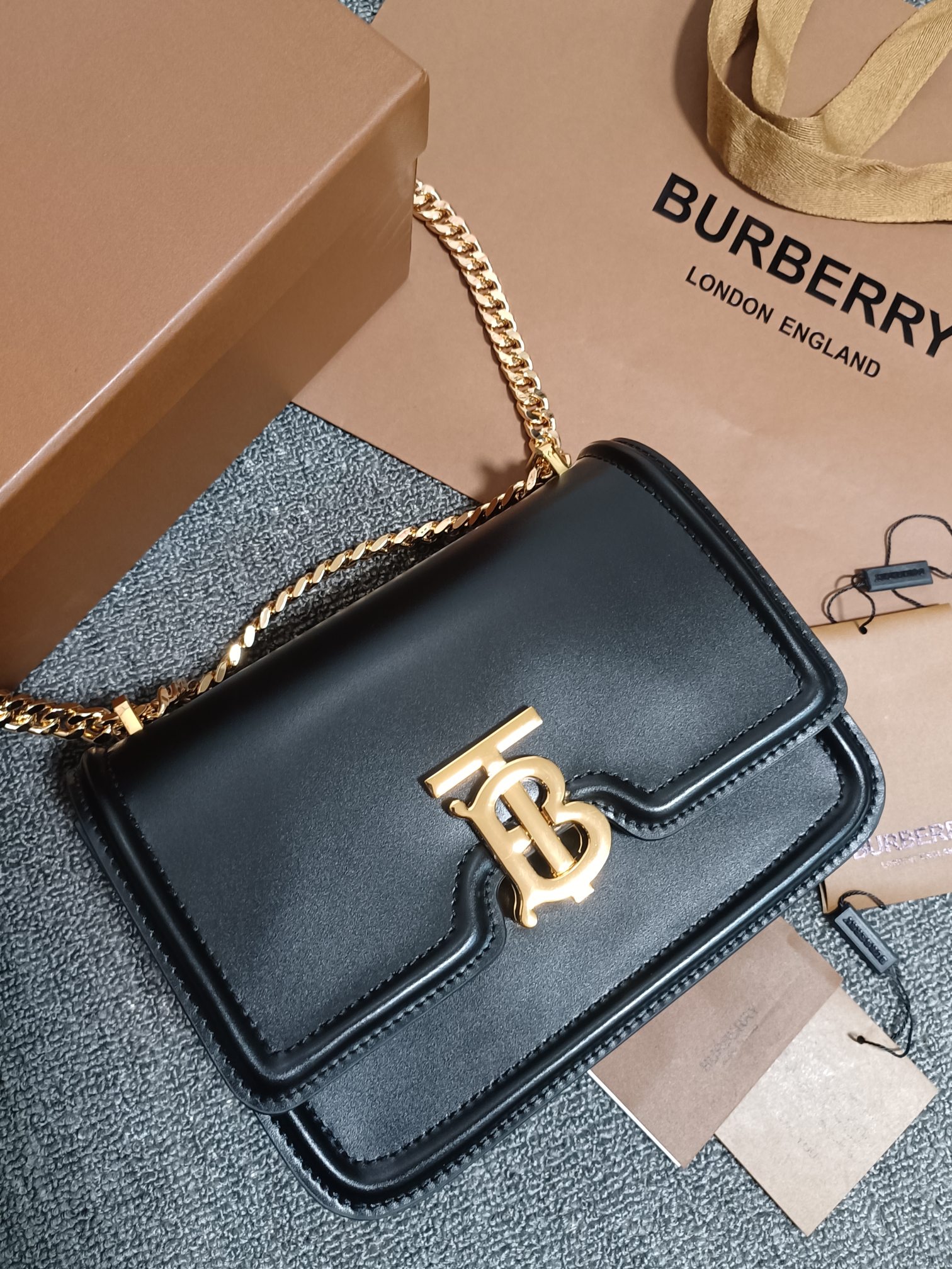 Burberry Mini TB Shoulder Bag Black Calf Leather