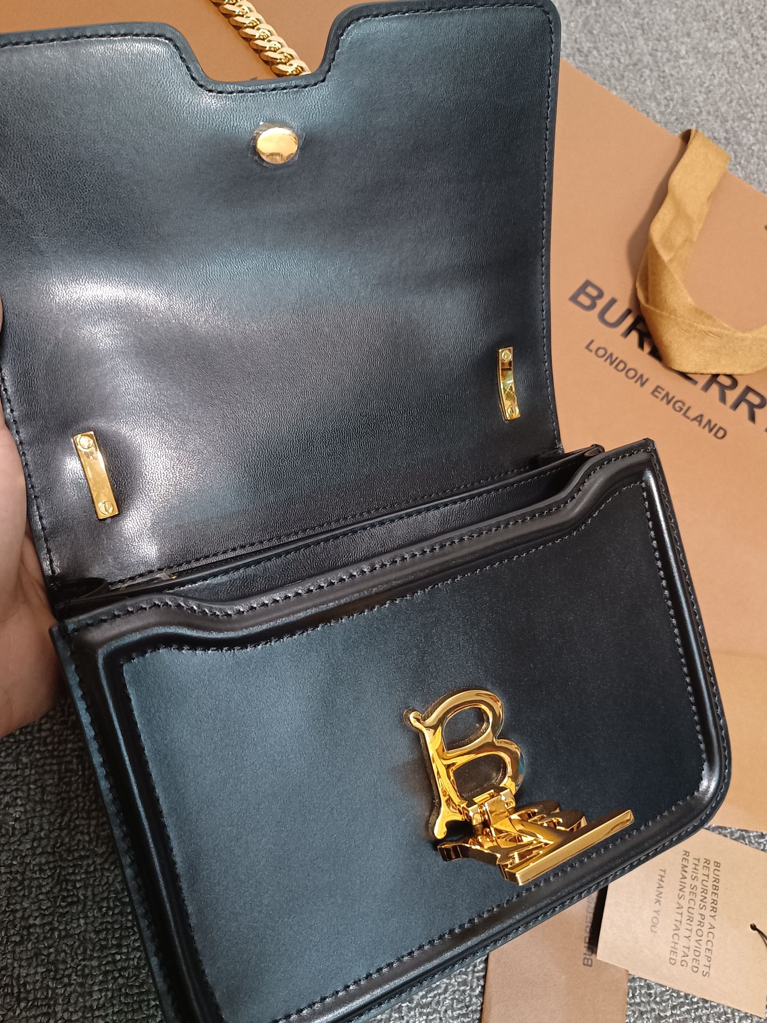 Burberry Mini TB Shoulder Bag Black Calf Leather