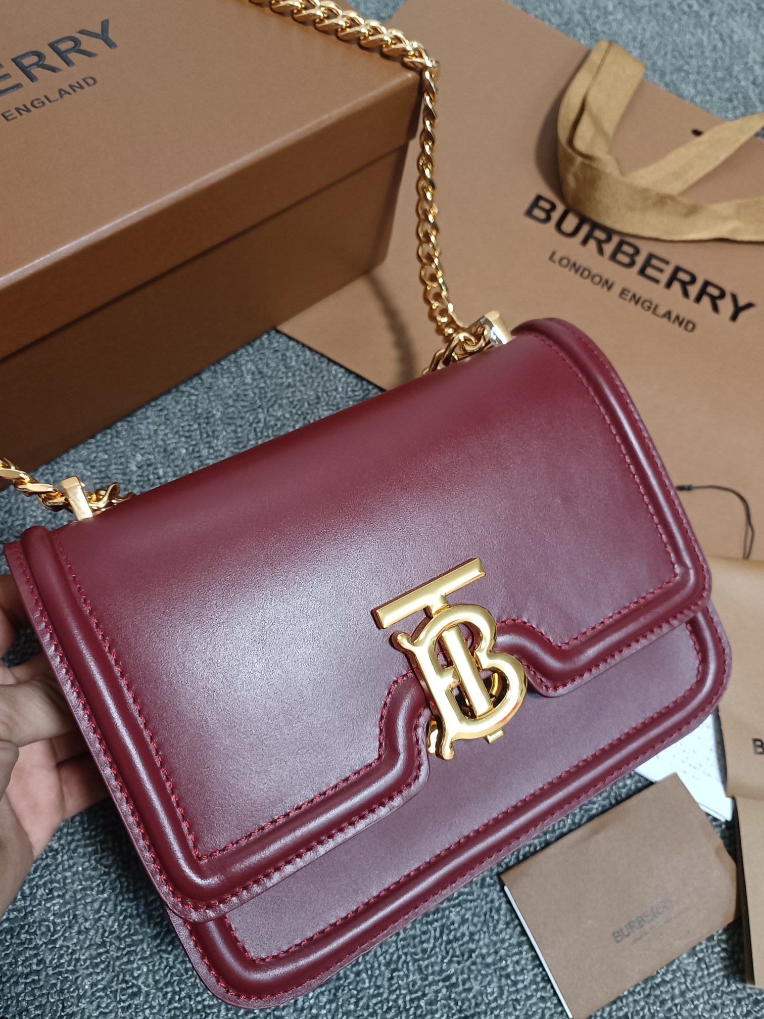 Burberry Mini TB Shoulder Bag Red Calf Leather