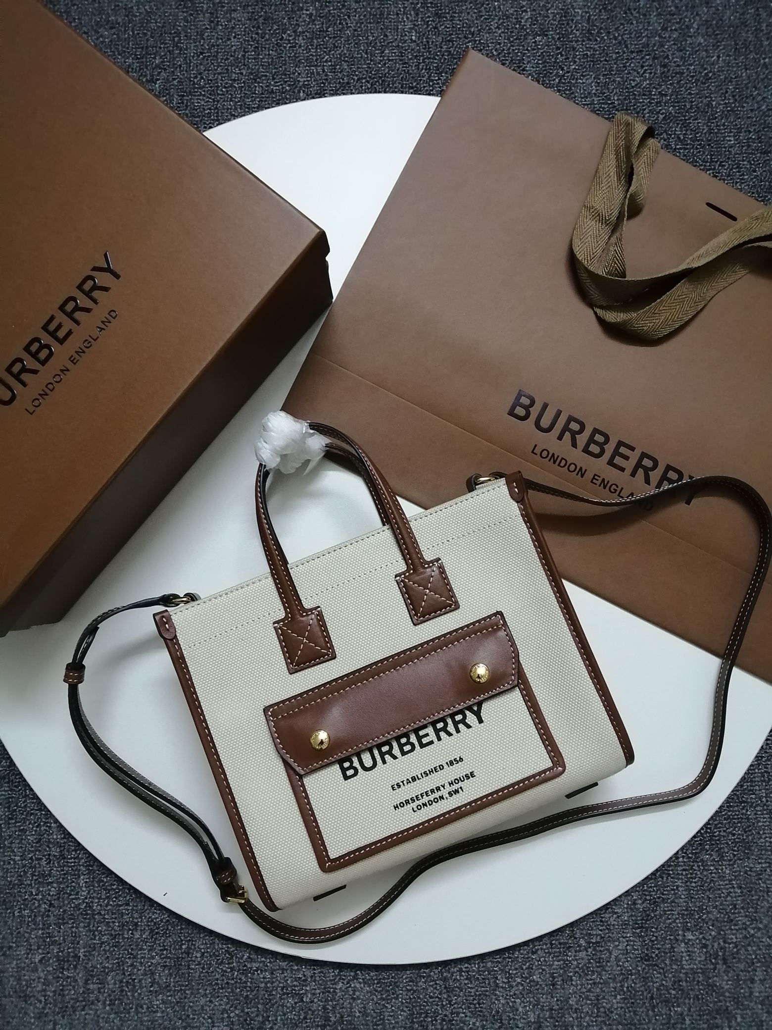 Burberry Mini Two-tone Canvas and Leather Freya Tote