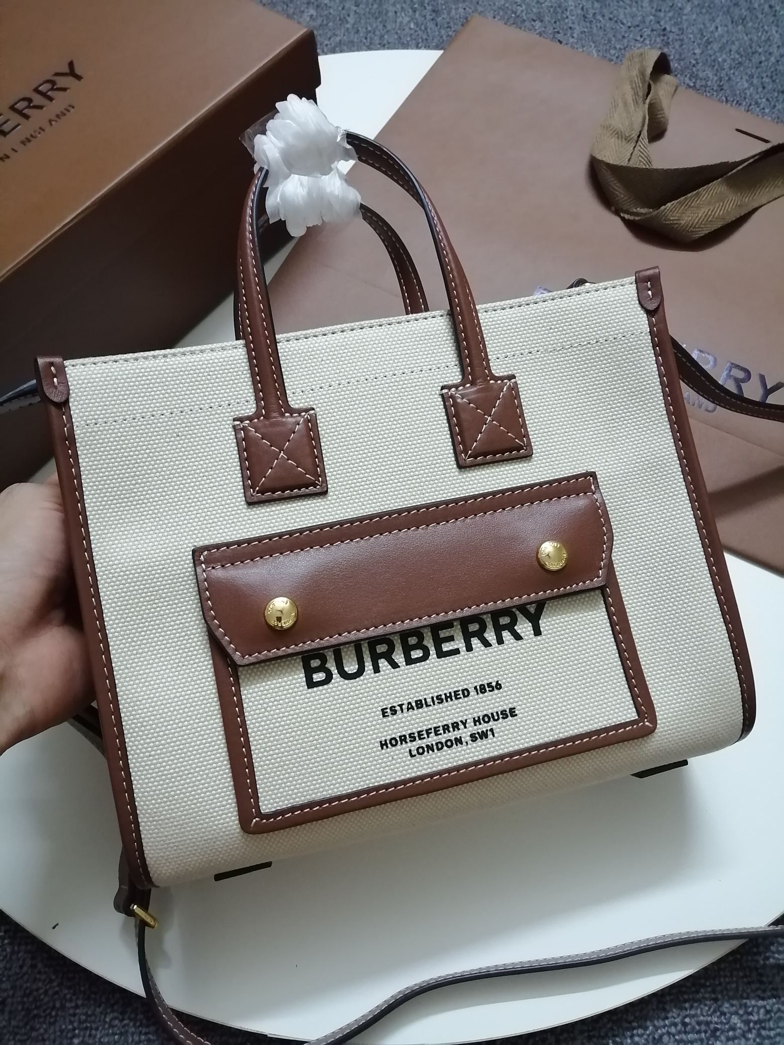 Burberry Mini Two-tone Canvas and Leather Freya Tote