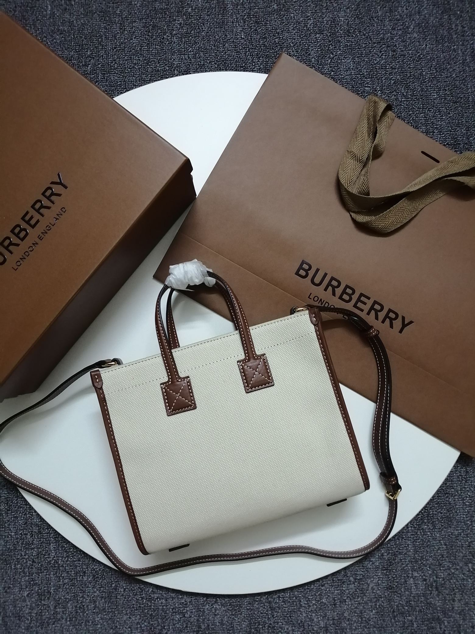 Burberry Mini Two-tone Canvas and Leather Freya Tote