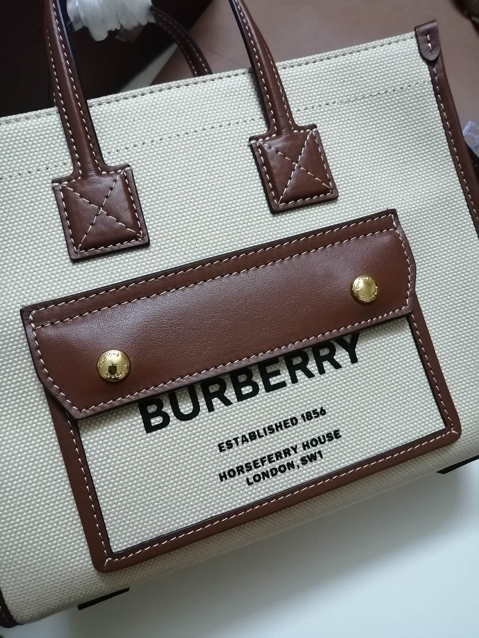 Burberry Mini Two-tone Canvas and Leather Freya Tote