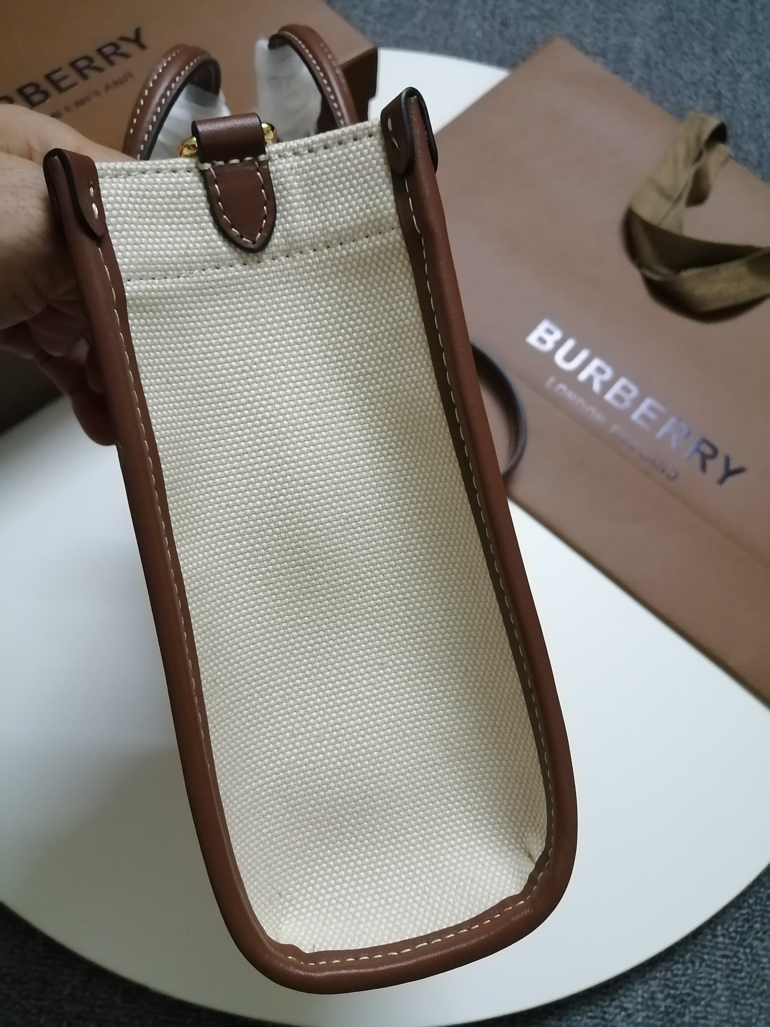 Burberry Mini Two-tone Canvas and Leather Freya Tote