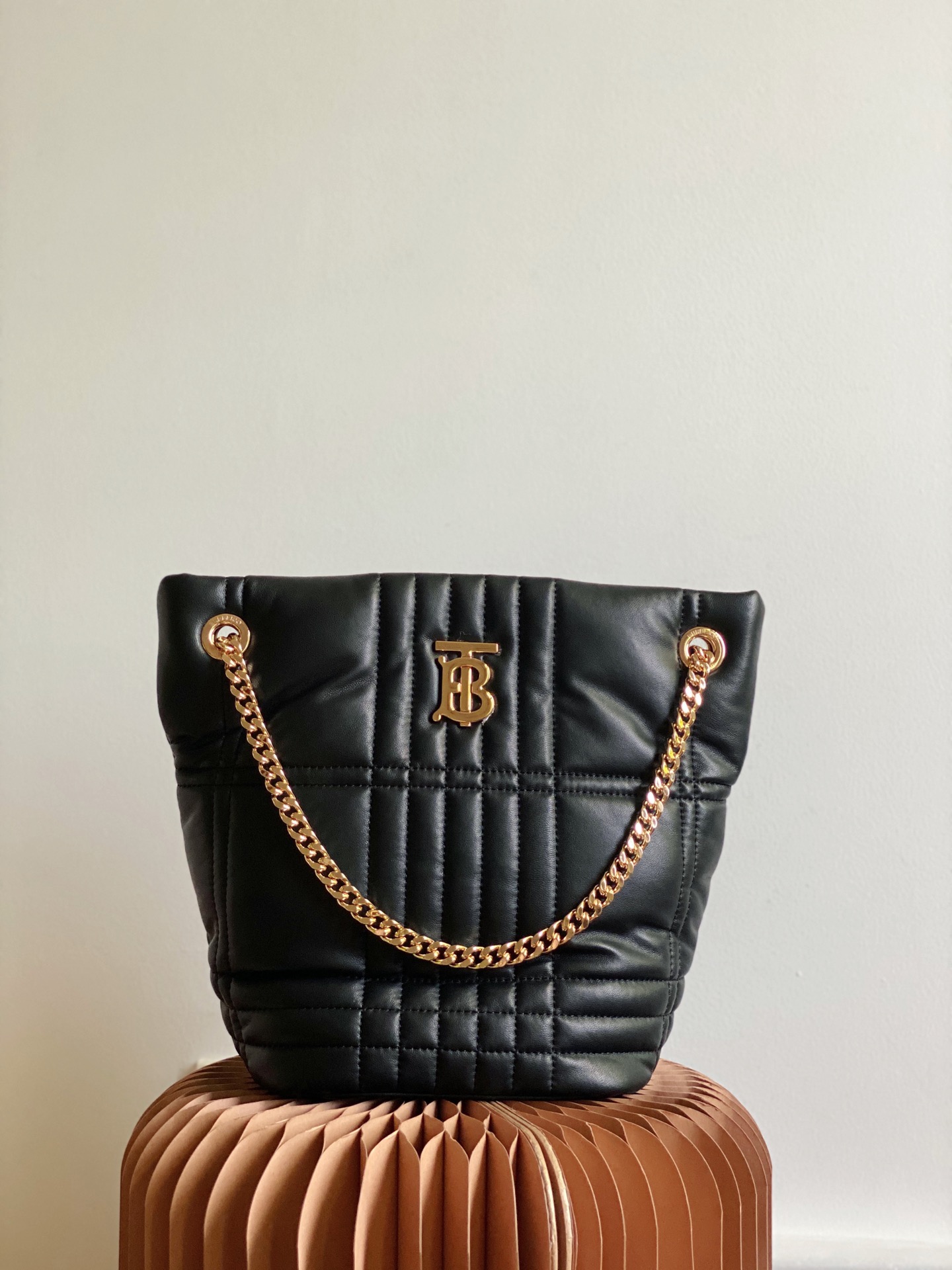 Burberry Small Quilted Lambskin Lola Bucket Bag Maple Blown