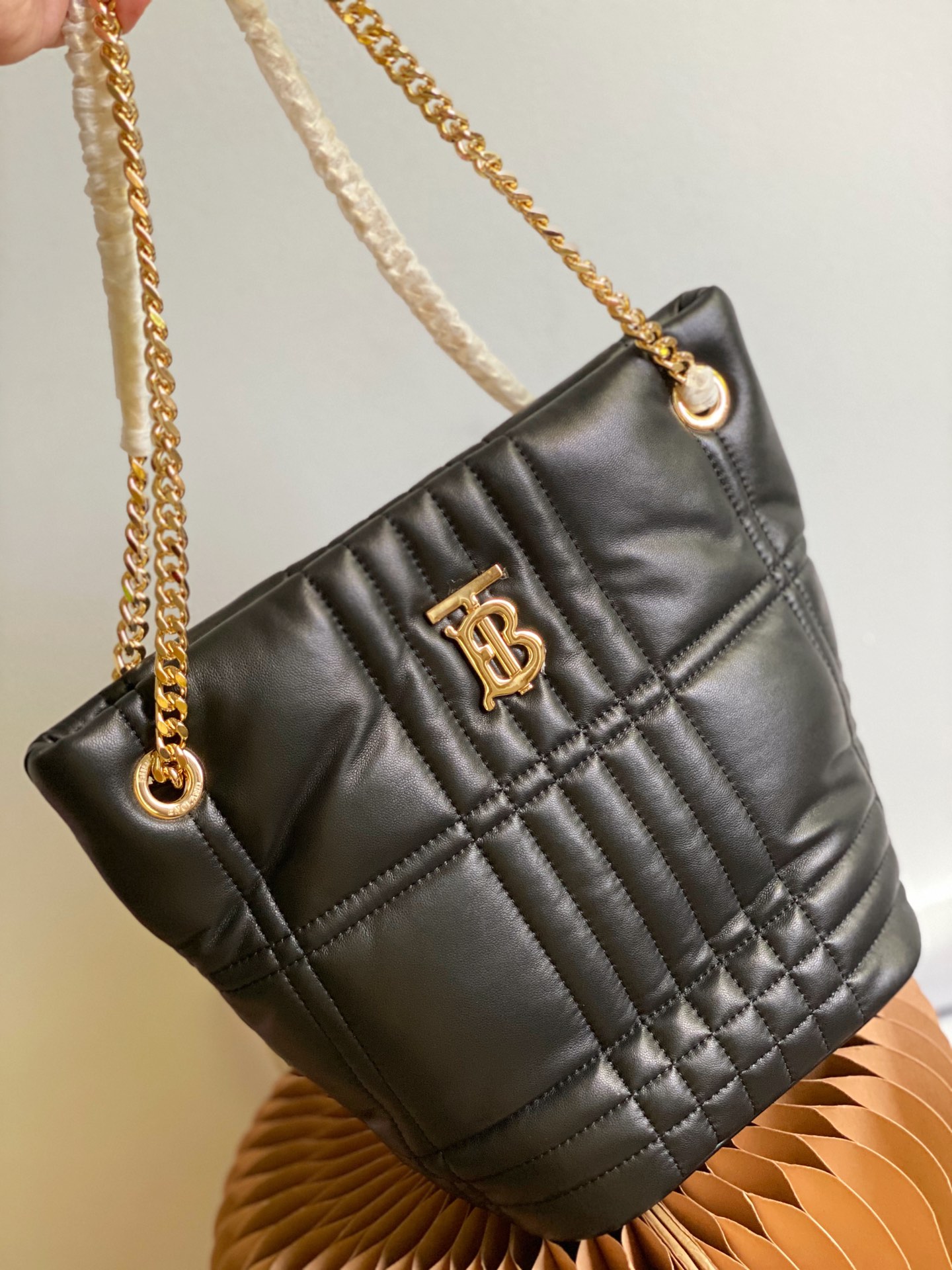 Burberry Small Quilted Lambskin Lola Bucket Bag Maple Blown