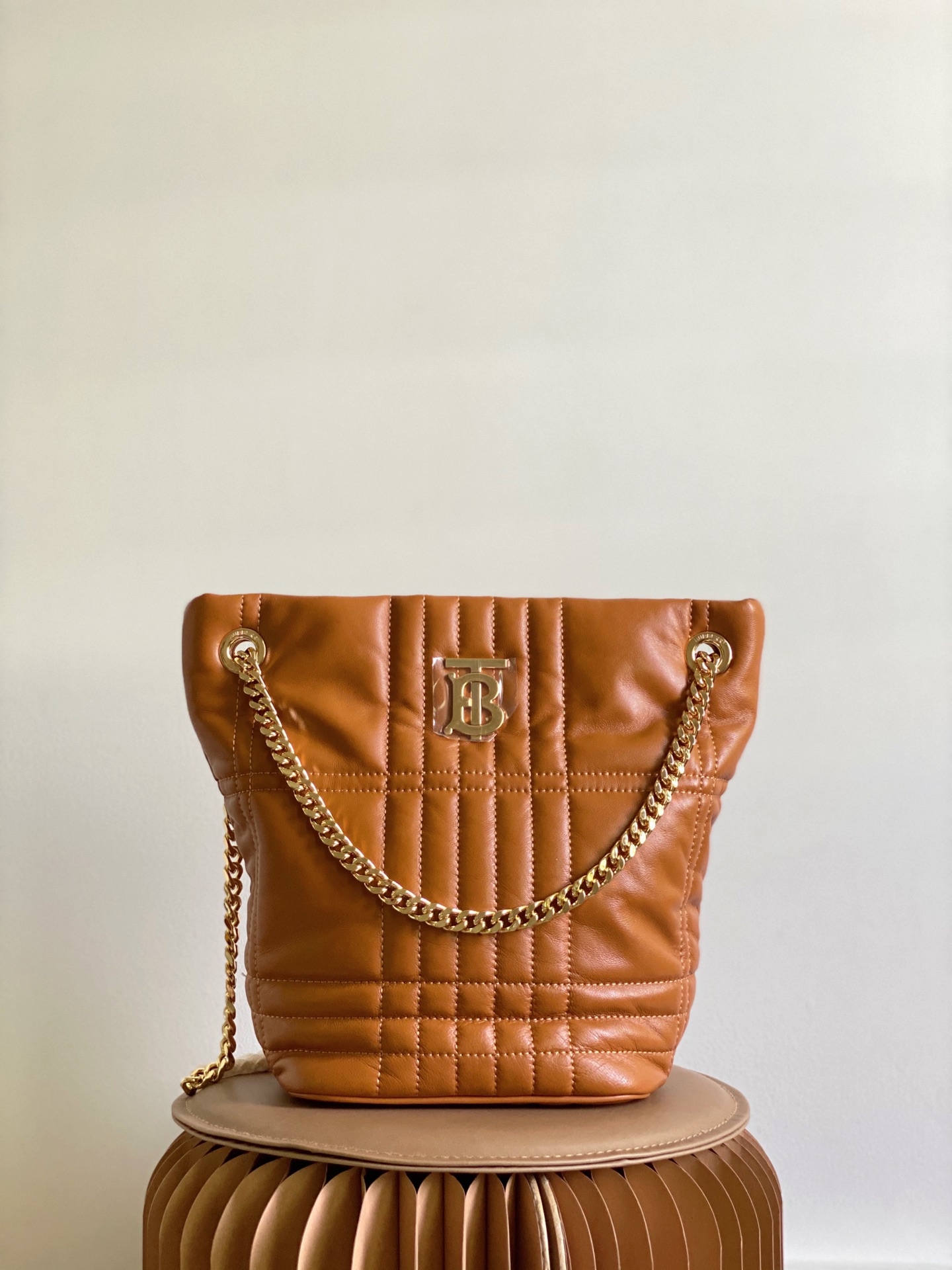 Burberry Small Quilted Lambskin Lola Bucket Bag Maple Brown