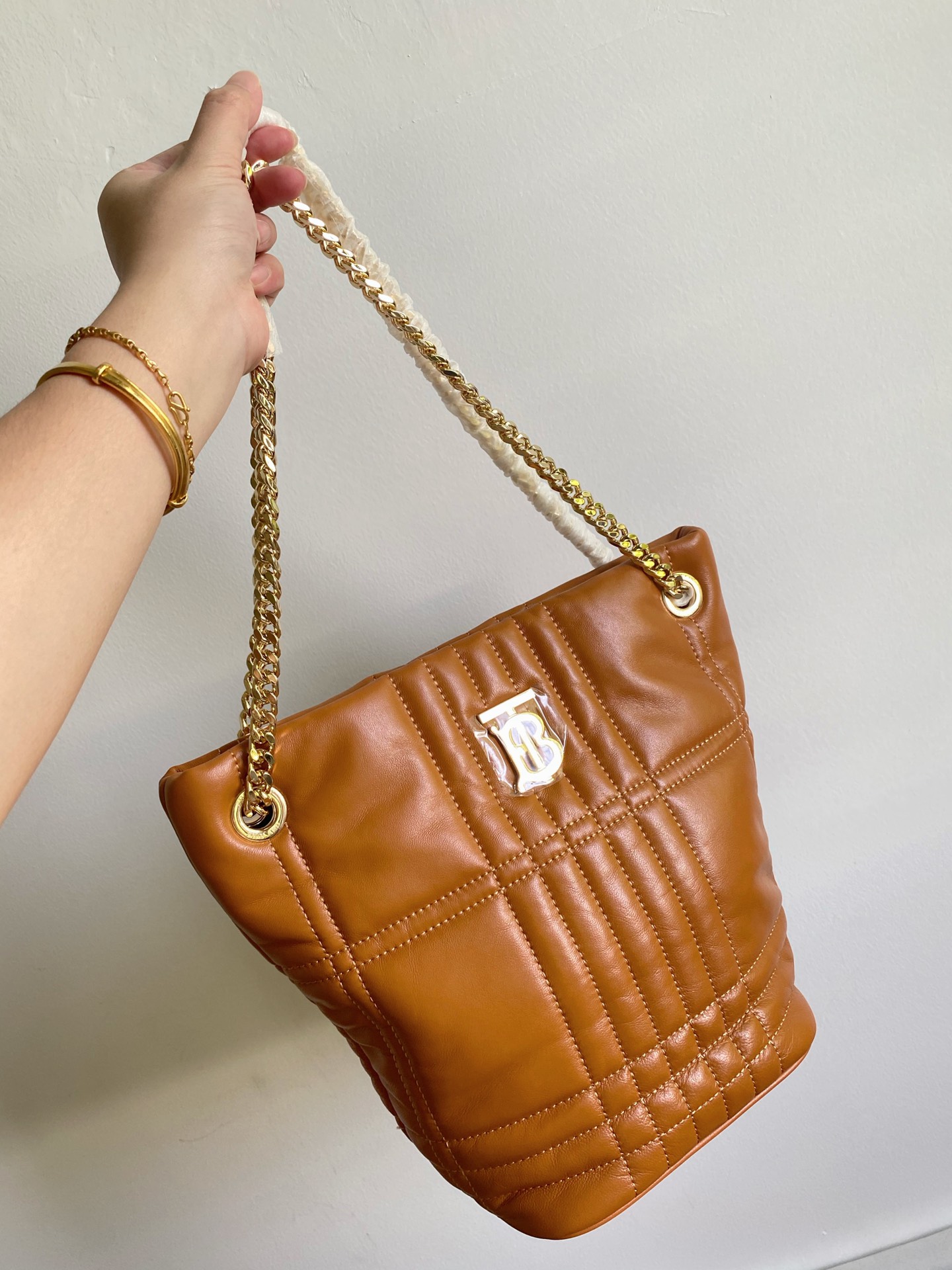 Burberry Small Quilted Lambskin Lola Bucket Bag Maple Brown