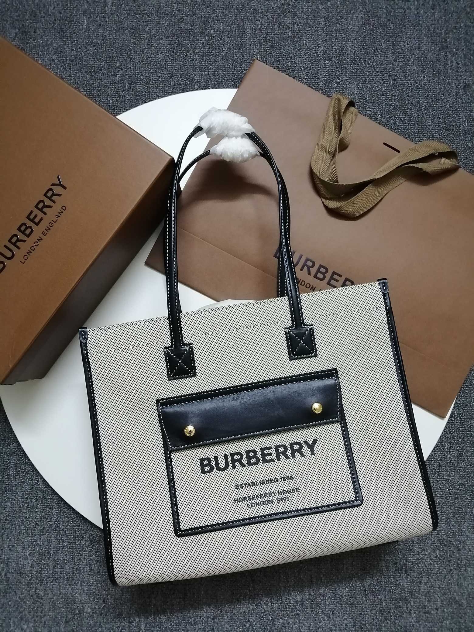 Burberry Small Two-tone Canvas and Leather Freya Tote Black