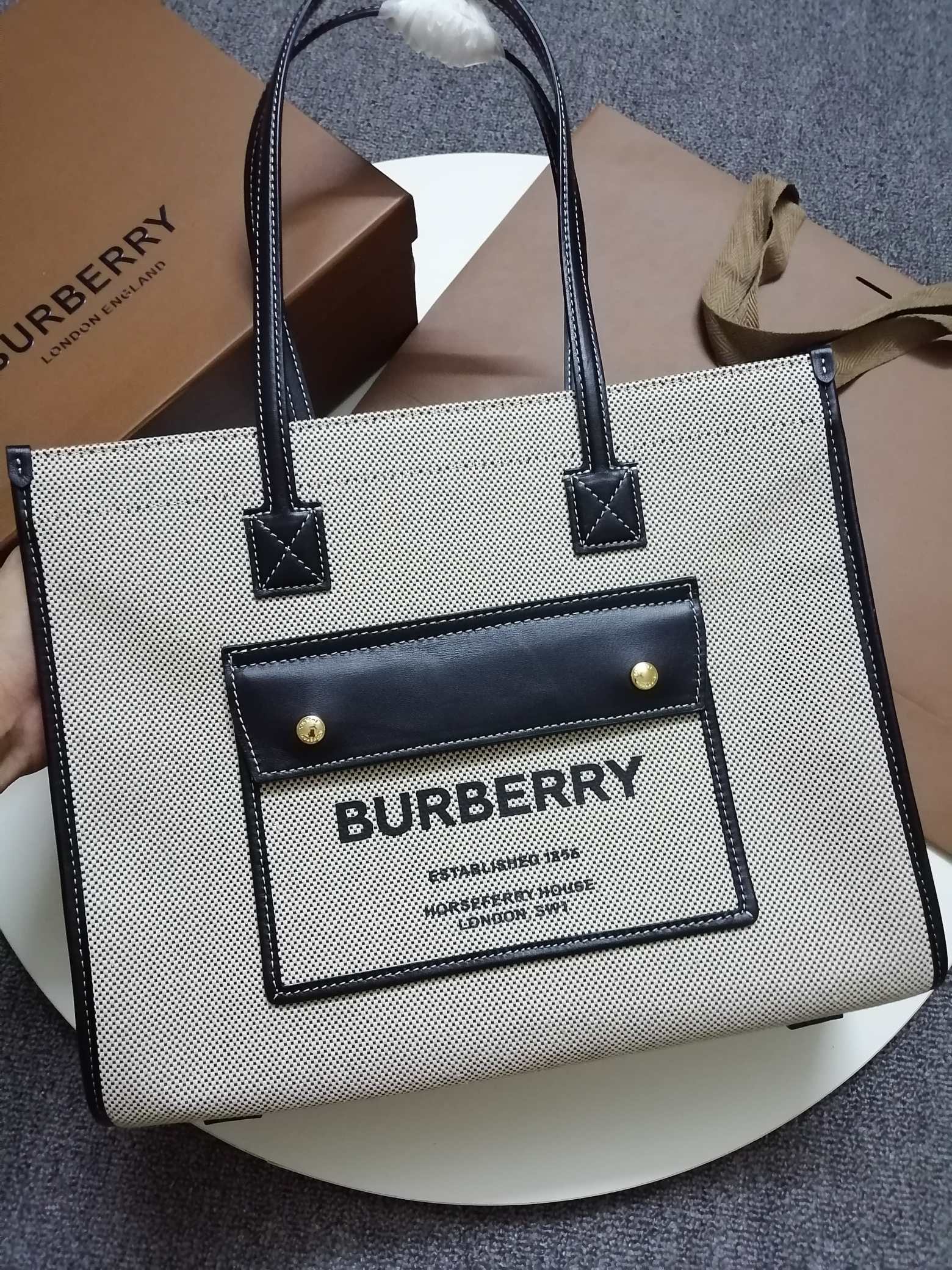 Burberry Small Two-tone Canvas and Leather Freya Tote Black