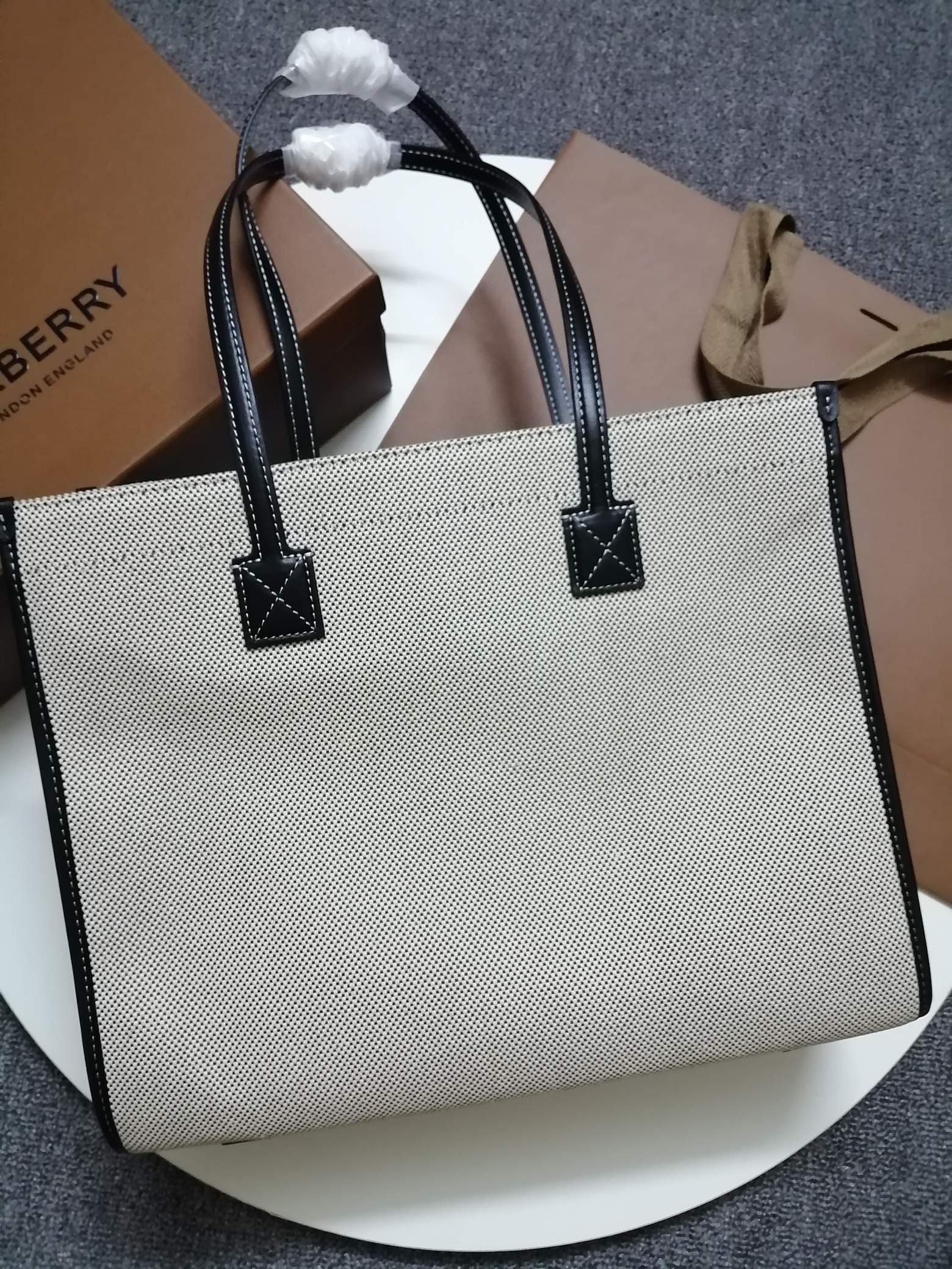 Burberry Small Two-tone Canvas and Leather Freya Tote Black