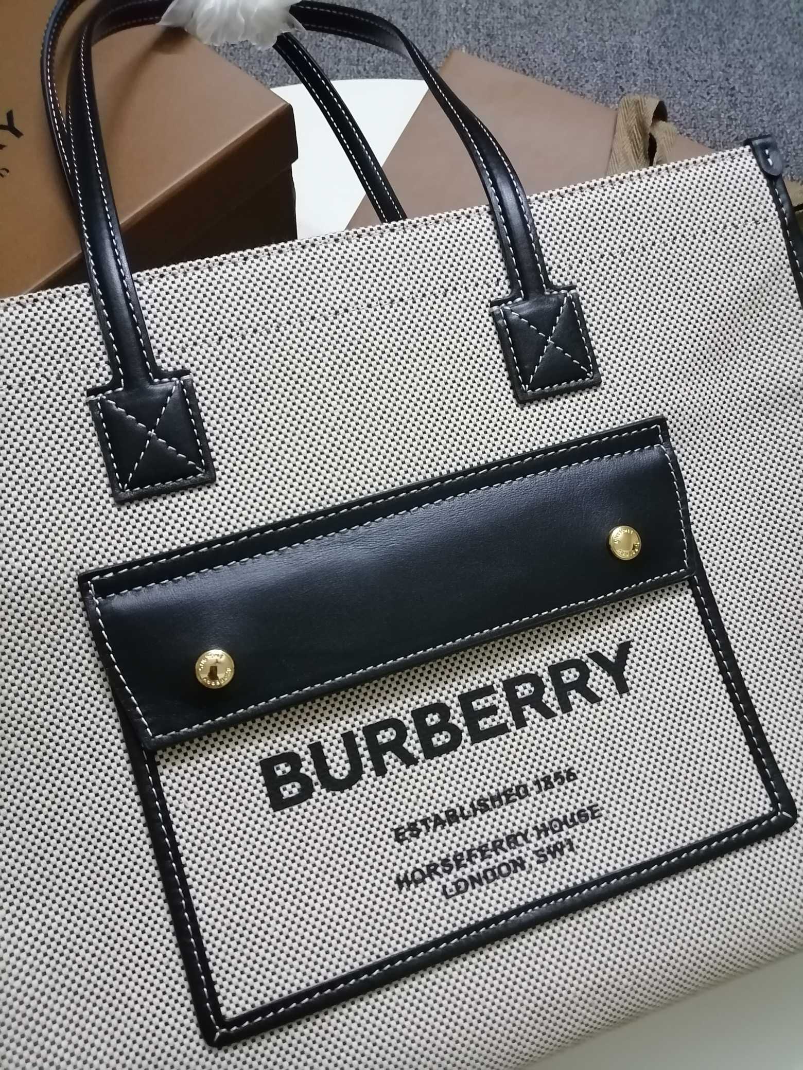 Burberry Small Two-tone Canvas and Leather Freya Tote Black