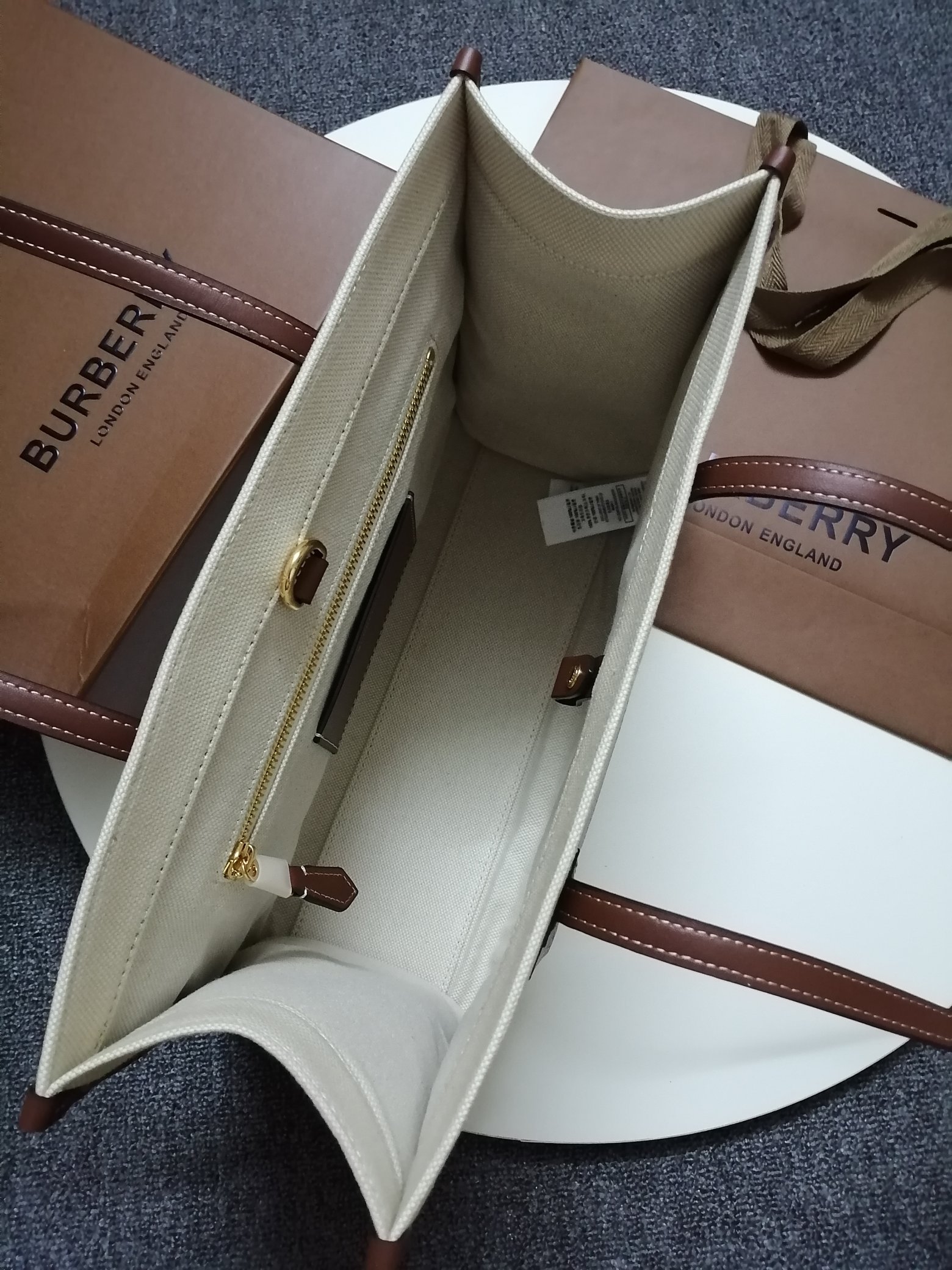 Burberry Small Two-tone Canvas and Leather Freya Tote Brown