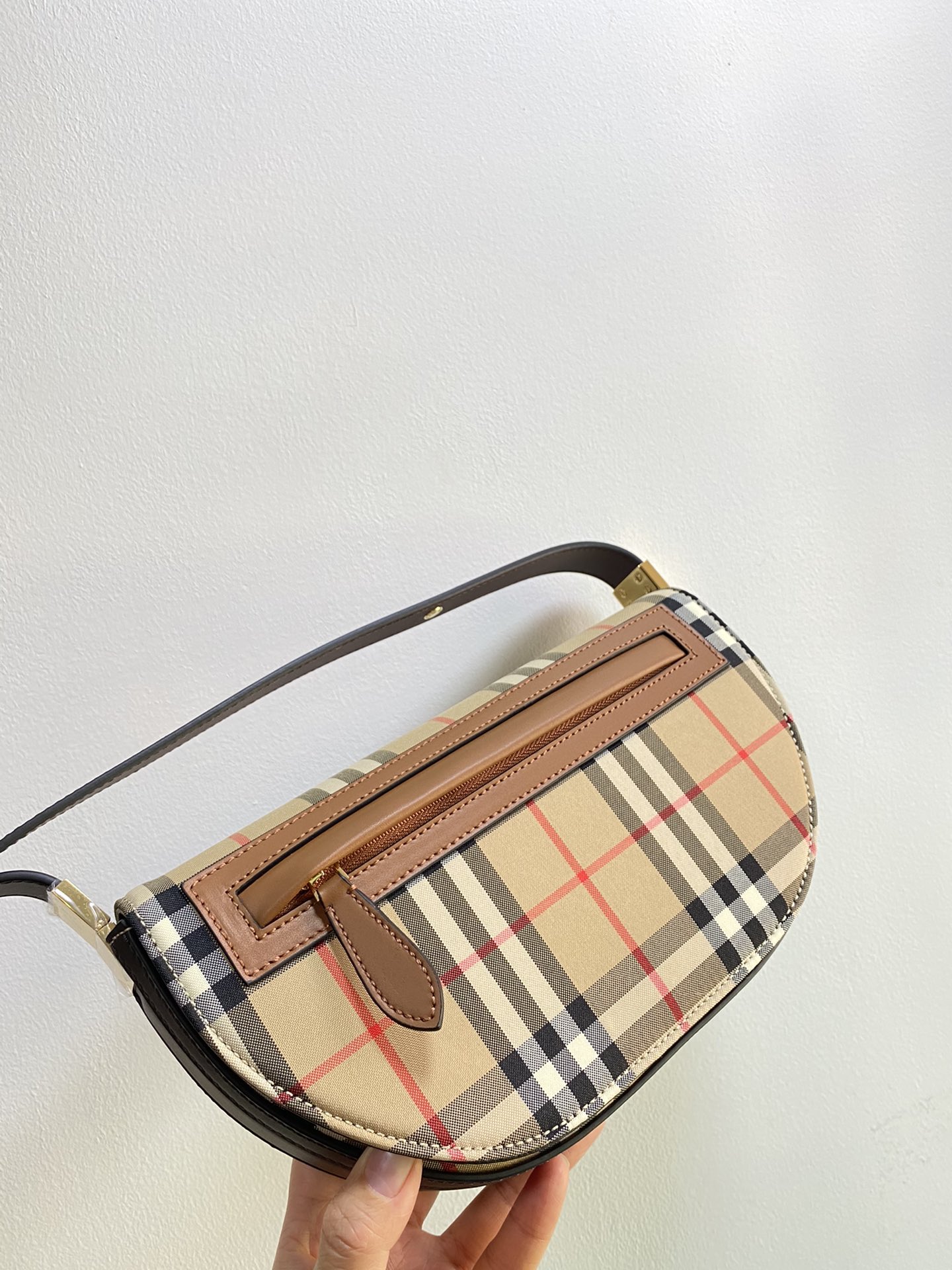 Burberry Two-tone Check Leather Small Olympia Bag Beige