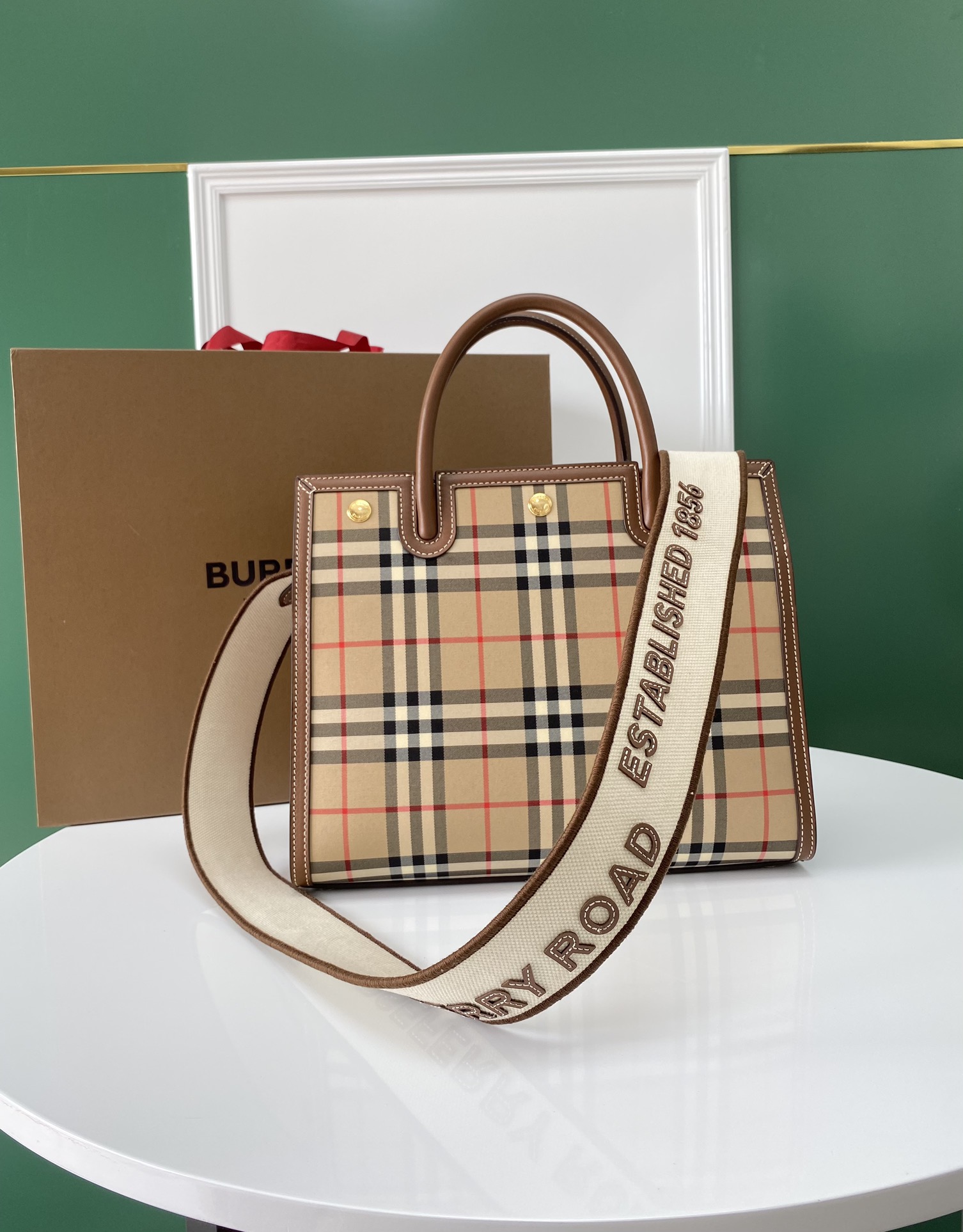 Burberry Vintage Check Small Two-handle Title Bag Archive Beige