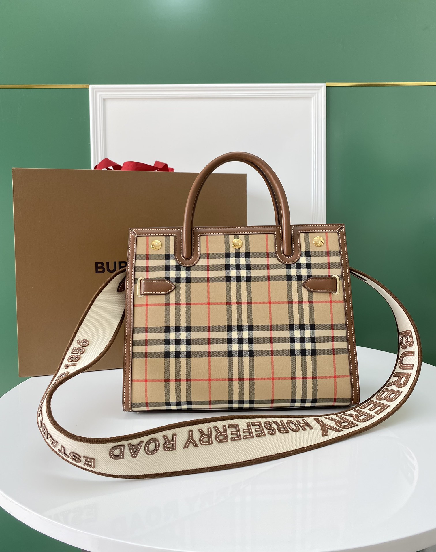 Burberry Vintage Check Small Two-handle Title Bag Archive Beige