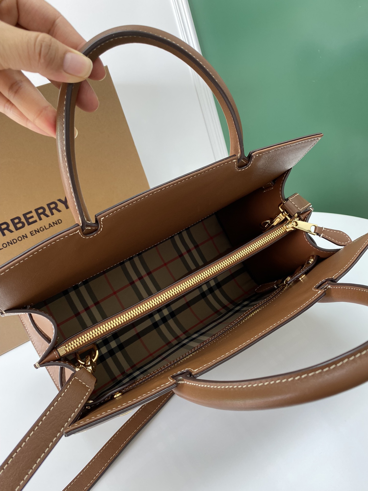 Burberry Vintage Check Small Two-handle Title Bag Archive Beige