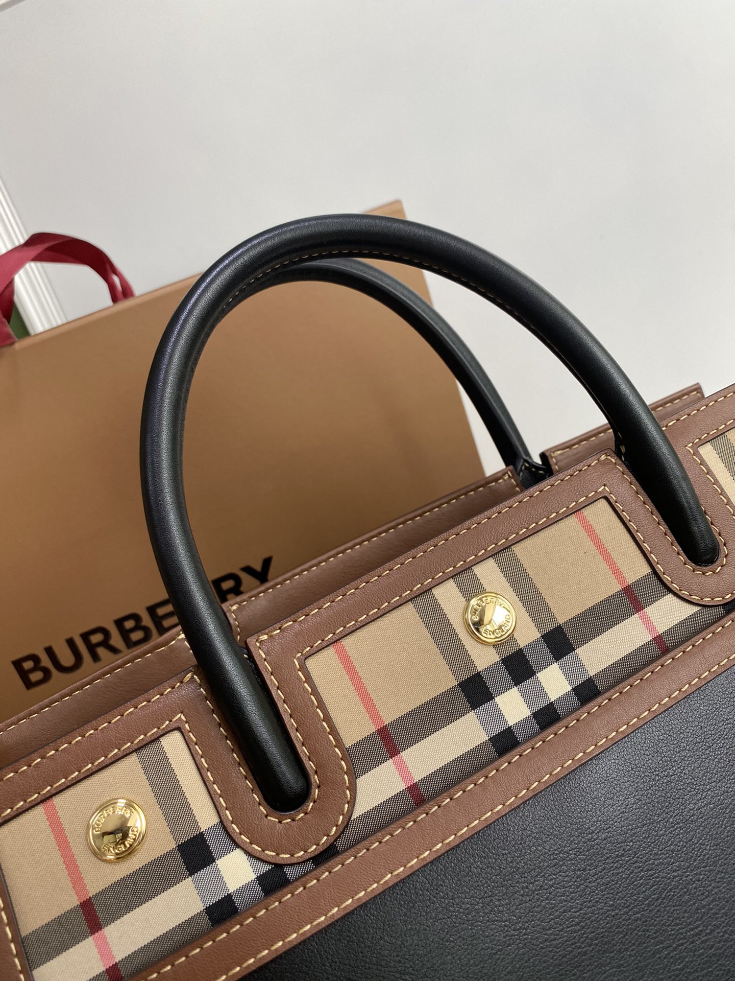 Burberry Vintage Check Small Two-handle Title Bag Black