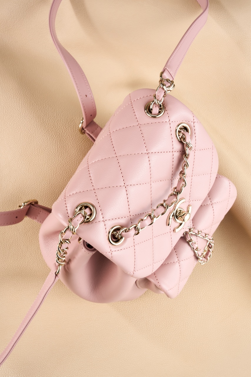 CHANEL 24P Mini Duma Drawstring Backpack Pink