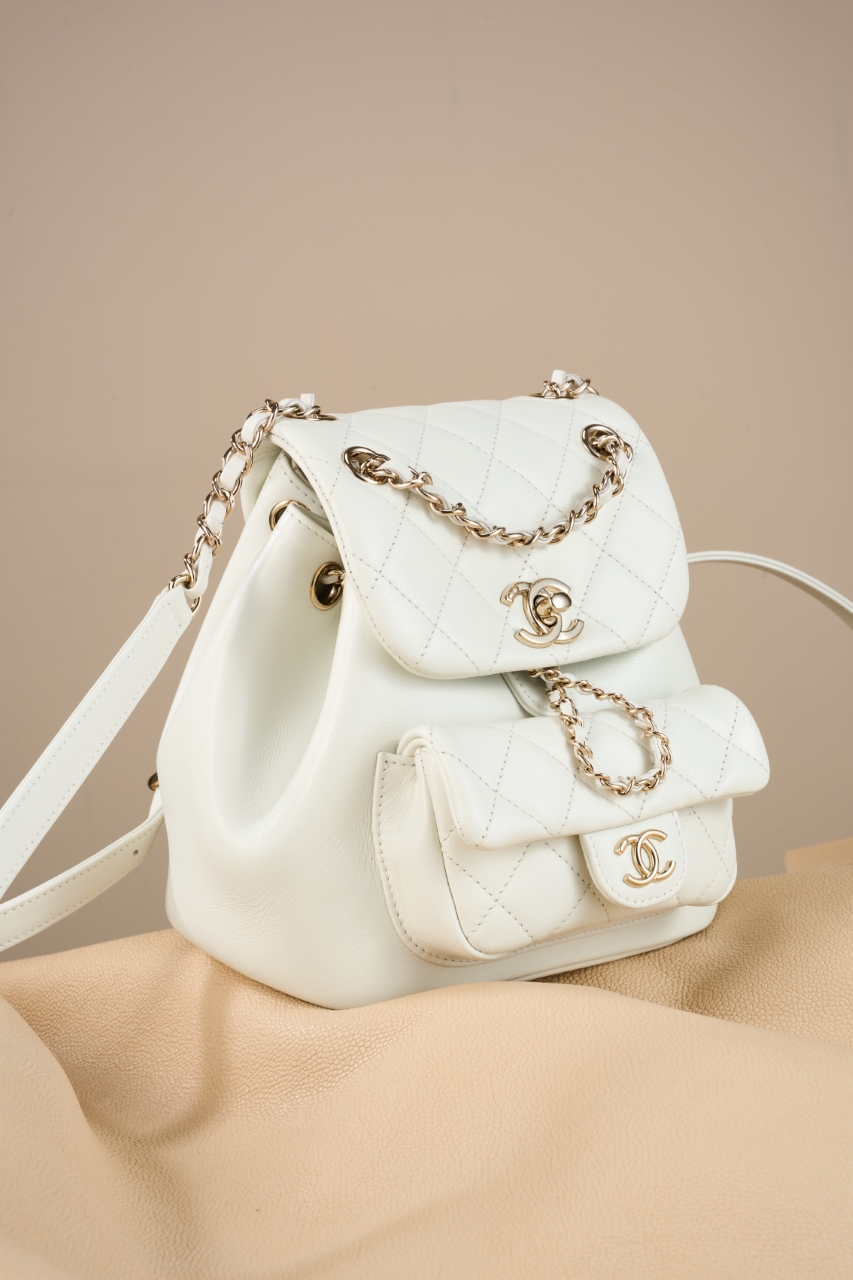 CHANEL 24P Mini Duma Drawstring Backpack White