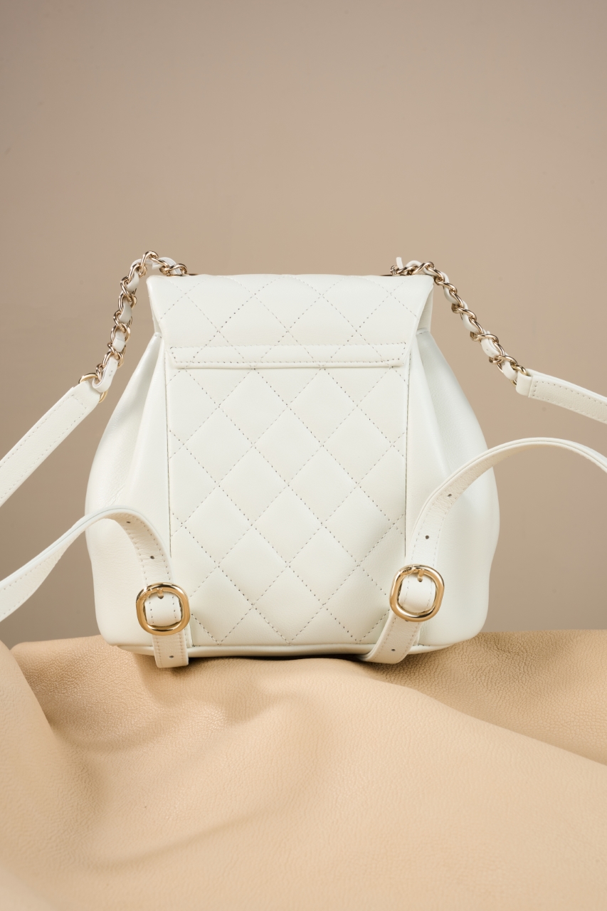 CHANEL 24P Mini Duma Drawstring Backpack White