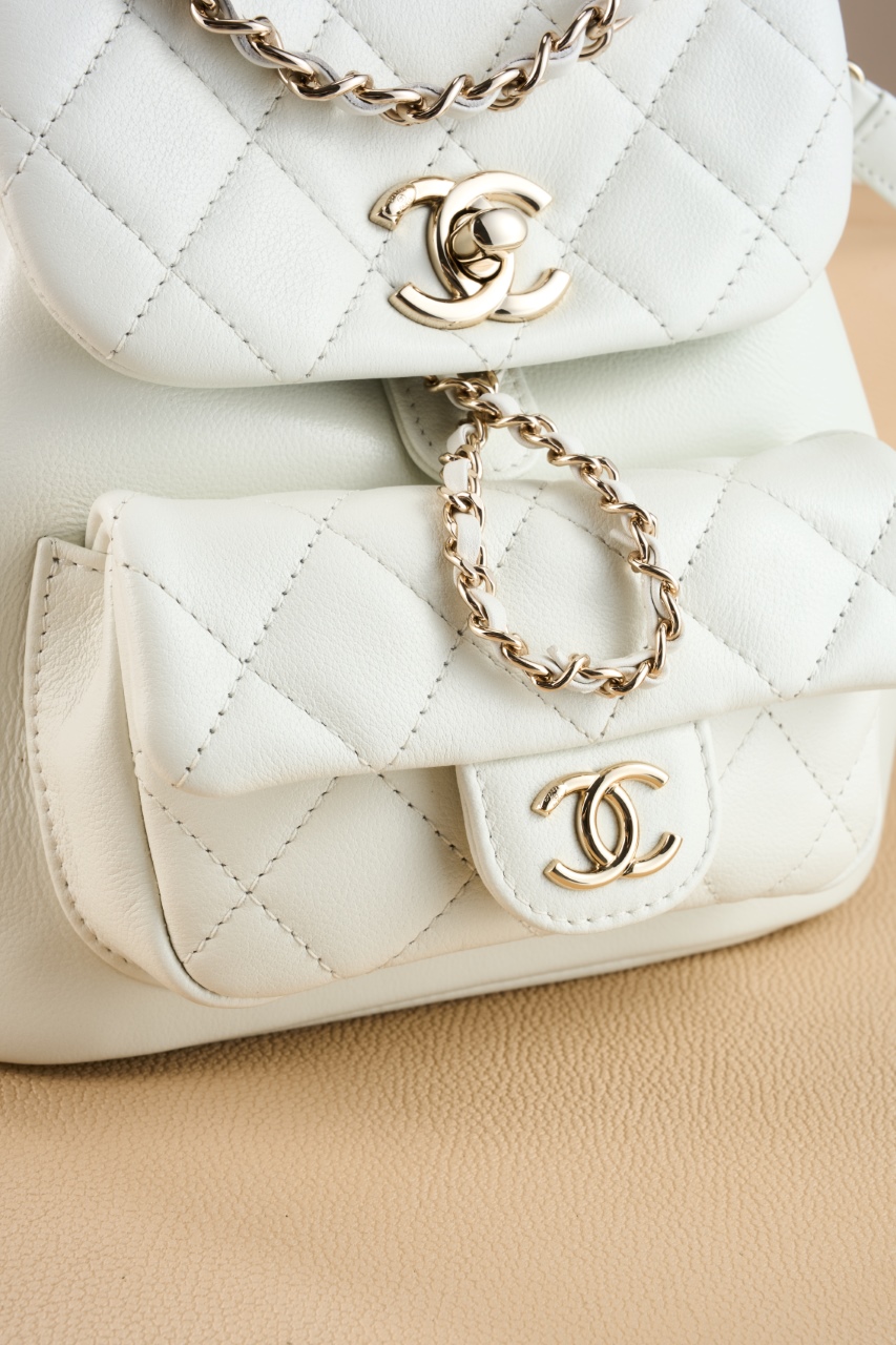 CHANEL 24P Mini Duma Drawstring Backpack White