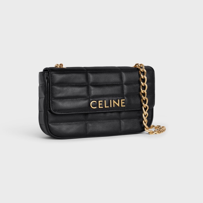 Celine Chain Shoulder Bag Matelasse Monochrome Celine In Quilted Goatskin Black with Gold