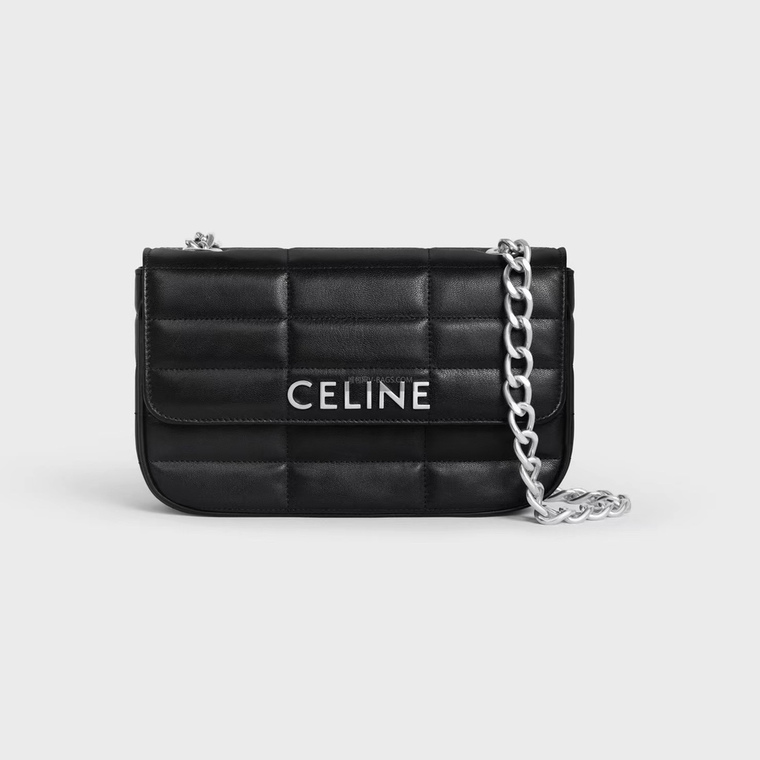 Celine Chain Shoulder Bag Matelasse Monochrome Celine In Quilted Goatskin Black with Silver