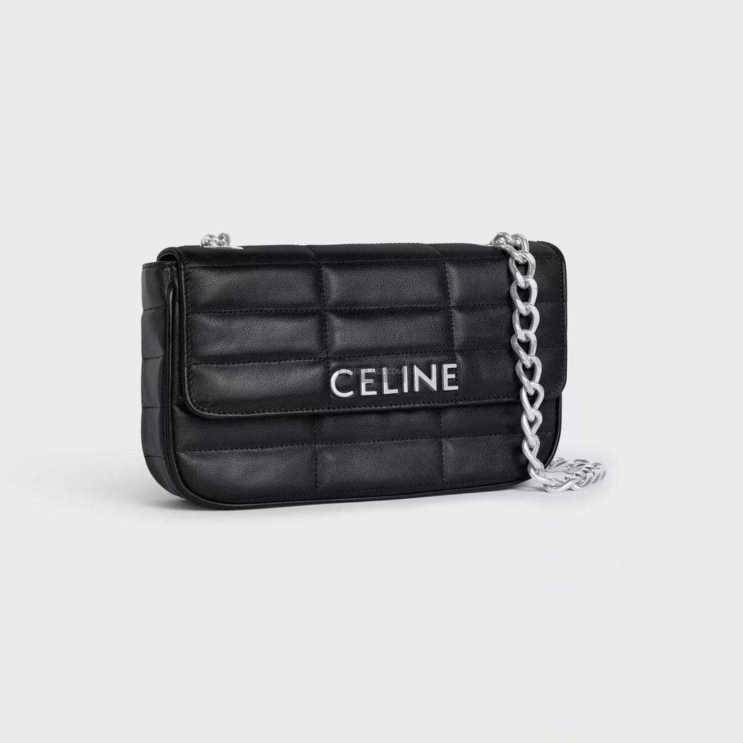 Celine Chain Shoulder Bag Matelasse Monochrome Celine In Quilted Goatskin Black with Silver