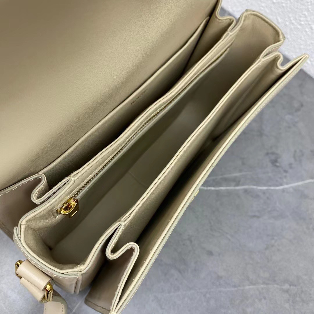 Celine Medium Classique Triomphe Bag In Shiny Calfskin Beige