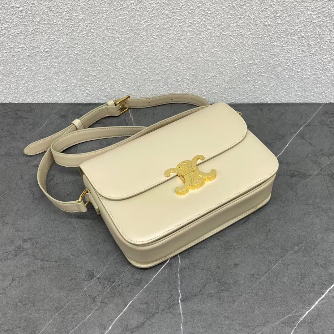 Celine Medium Classique Triomphe Bag In Shiny Calfskin Beige