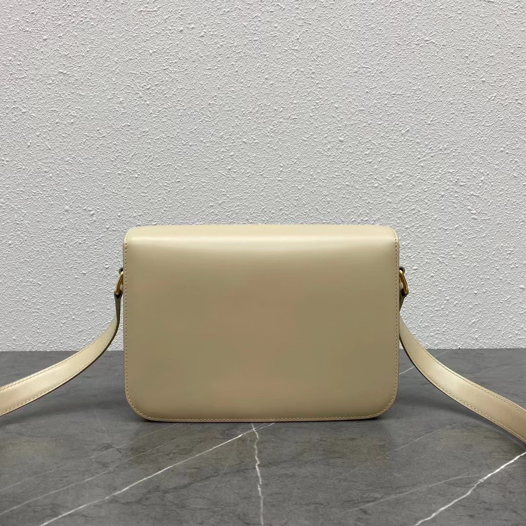 Celine Medium Classique Triomphe Bag In Shiny Calfskin Beige