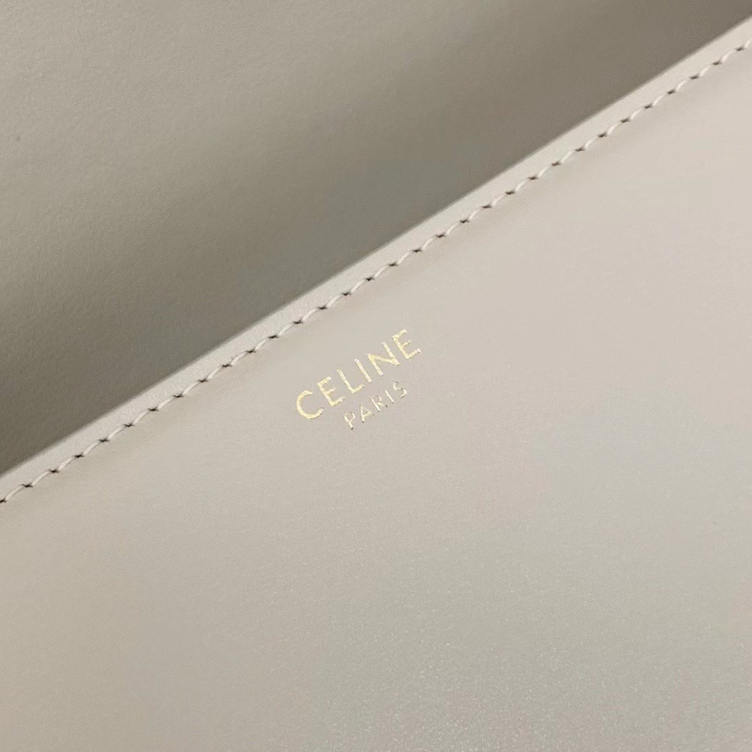 Celine Medium Classique Triomphe Bag In Shiny Calfskin Beige