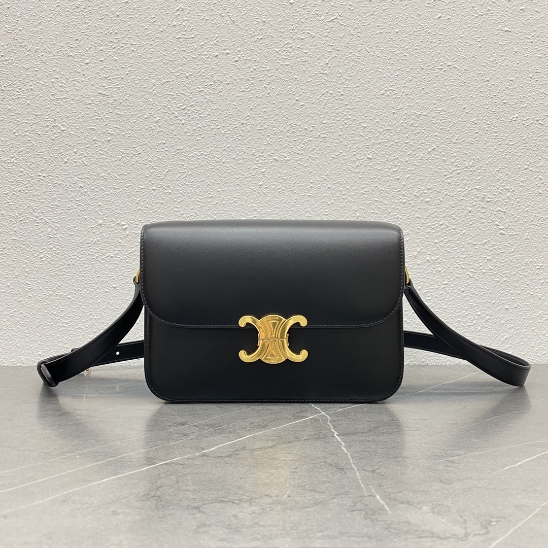 Celine Medium Classique Triomphe Bag In Shiny Calfskin Black