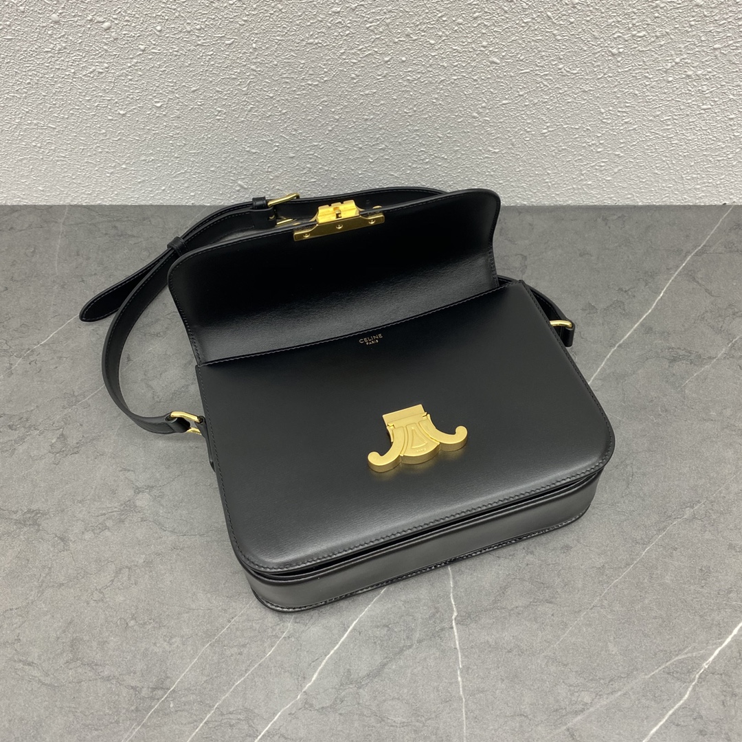 Celine Medium Classique Triomphe Bag In Shiny Calfskin Black