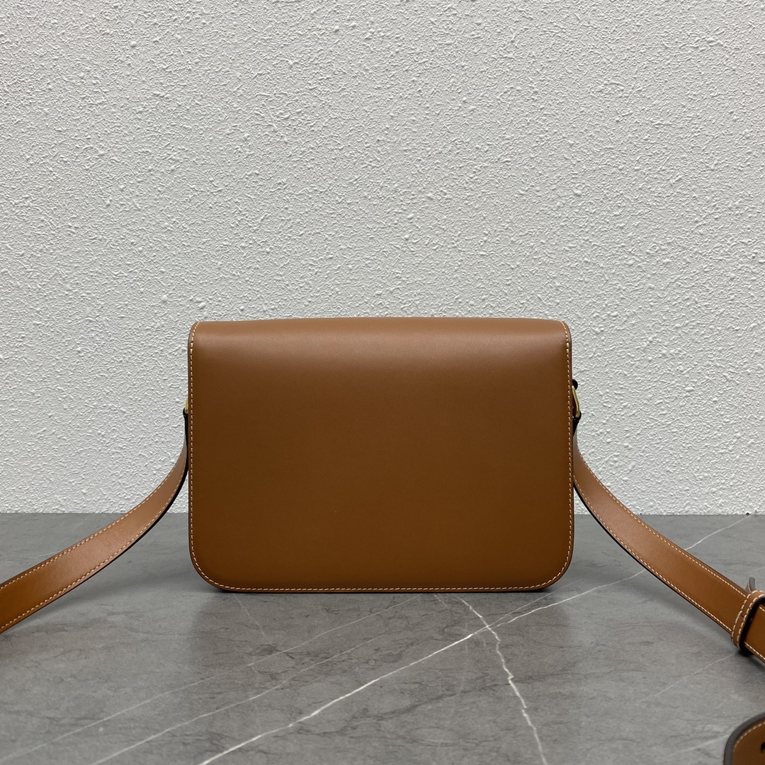 Celine Medium Classique Triomphe Bag In Shiny Calfskin Brown